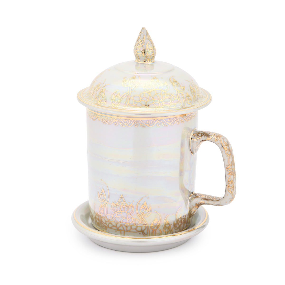 Coffee Mug in Benjarong Pearl and White Technique