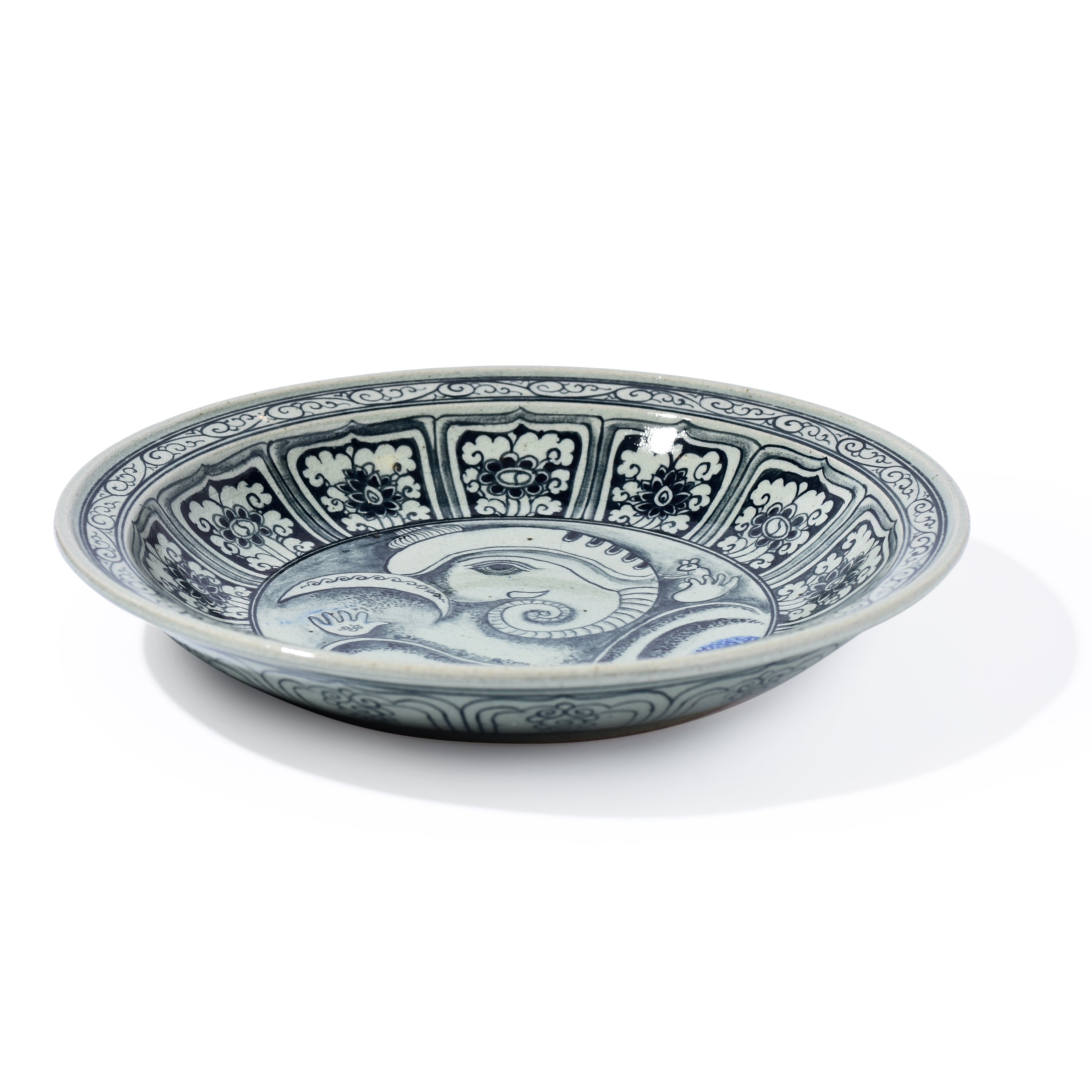 Stoneware Ganesha Display Plate With Swirling Design Stoneware Ganesha Display Plate With Swirling Design