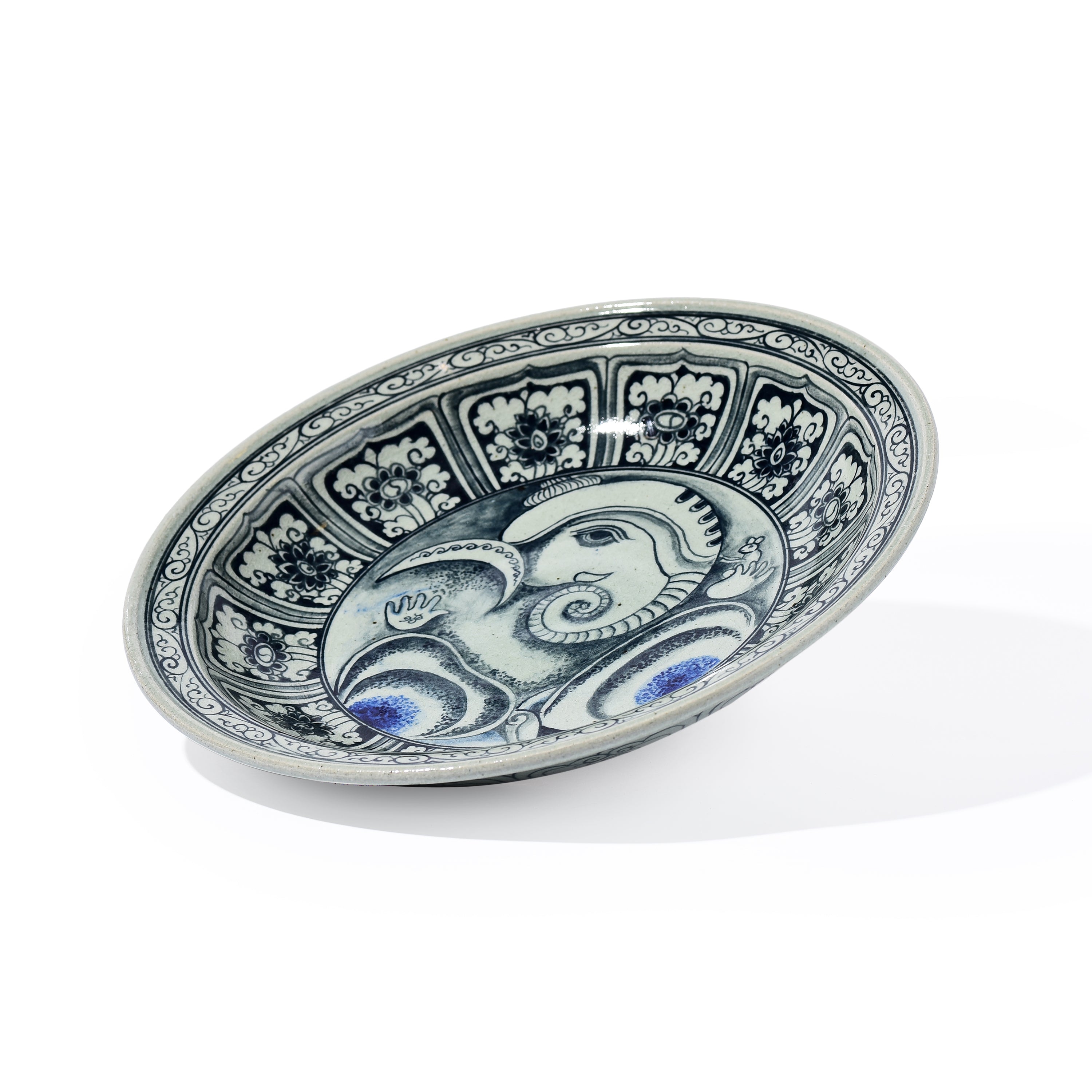 Stoneware Ganesha Display Plate With Swirling Design Stoneware Ganesha Display Plate With Swirling Design