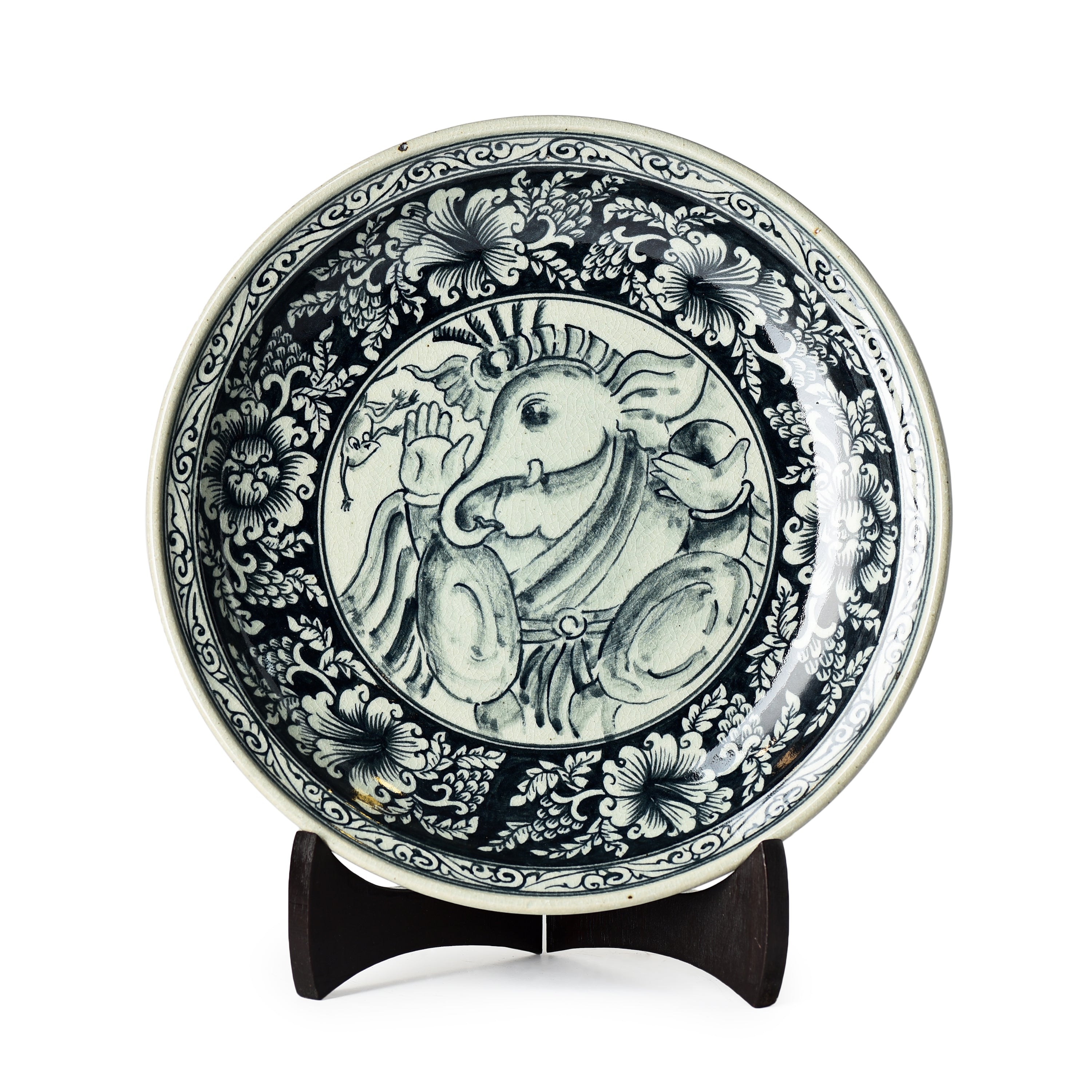 Stoneware Stylized Ganesha Display Plate Stoneware Stylized Ganesha Display Plate