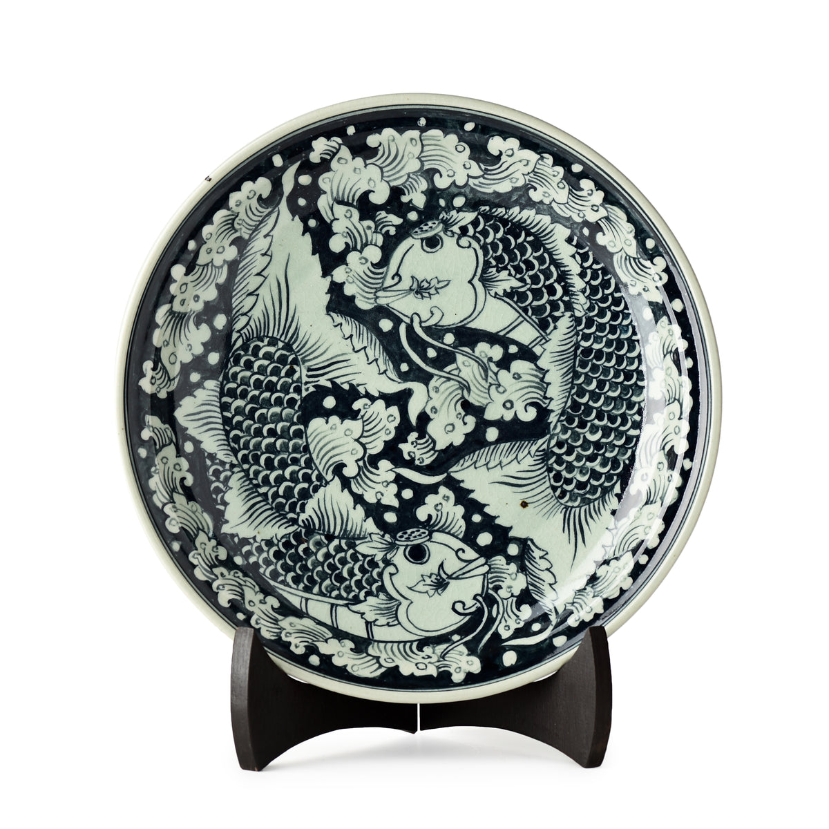 Stoneware Fish Display Plate Two Koi Design