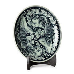 Stoneware Fish Display Plate Two Koi Design