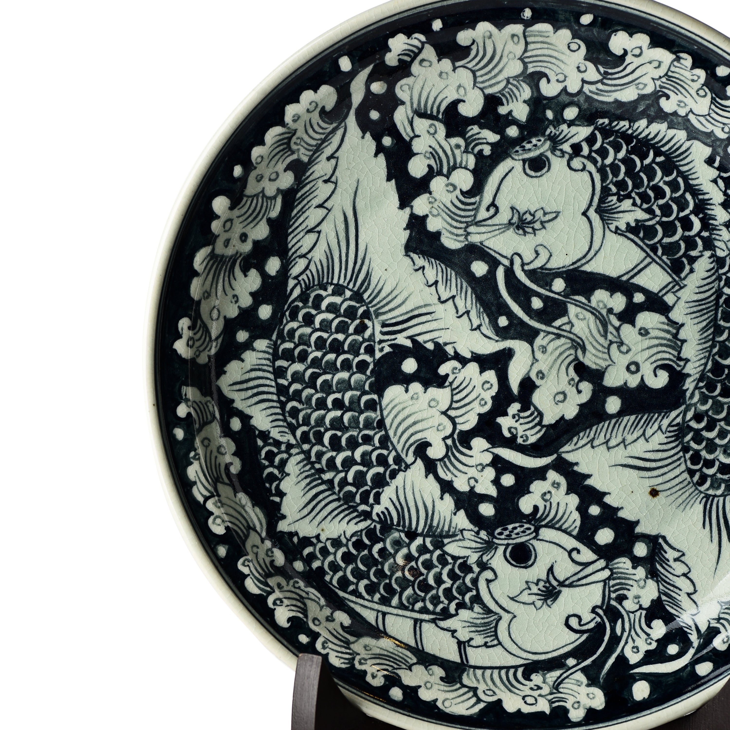 Stoneware Fish Display Plate Two Koi Design Stoneware Fish Display Plate Two Koi Design