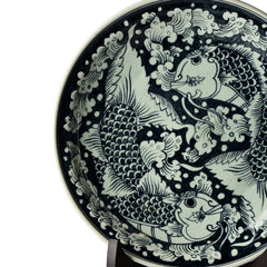 Stoneware Fish Display Plate Two Koi Design