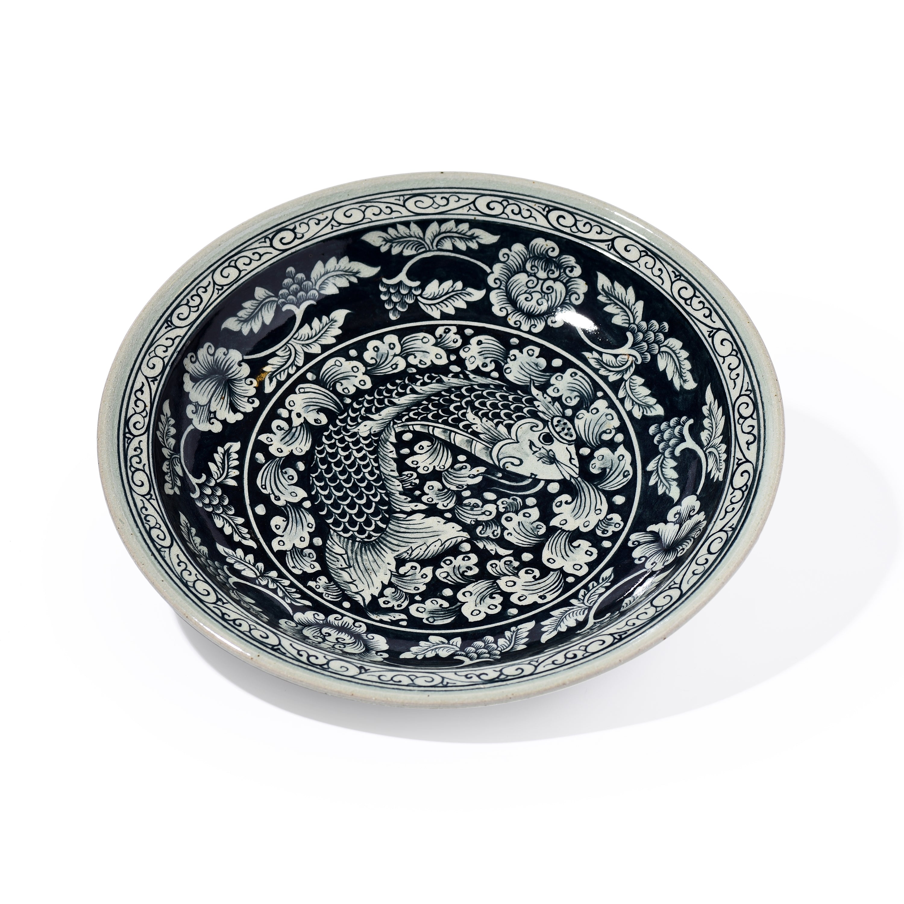 Stoneware Fish Display Plate Floral Pattern Stoneware Fish Display Plate Floral Pattern