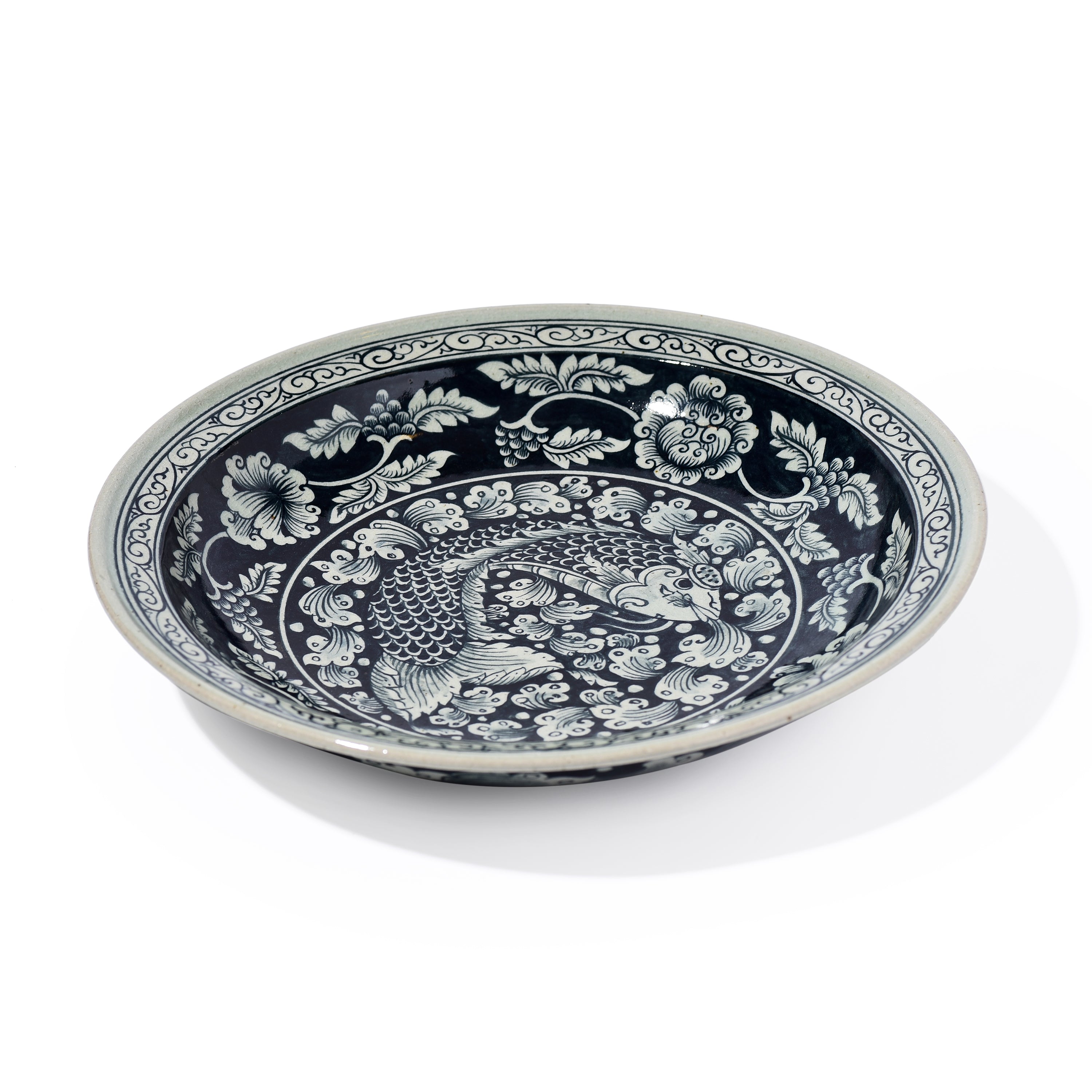 Stoneware Fish Display Plate Floral Pattern Stoneware Fish Display Plate Floral Pattern