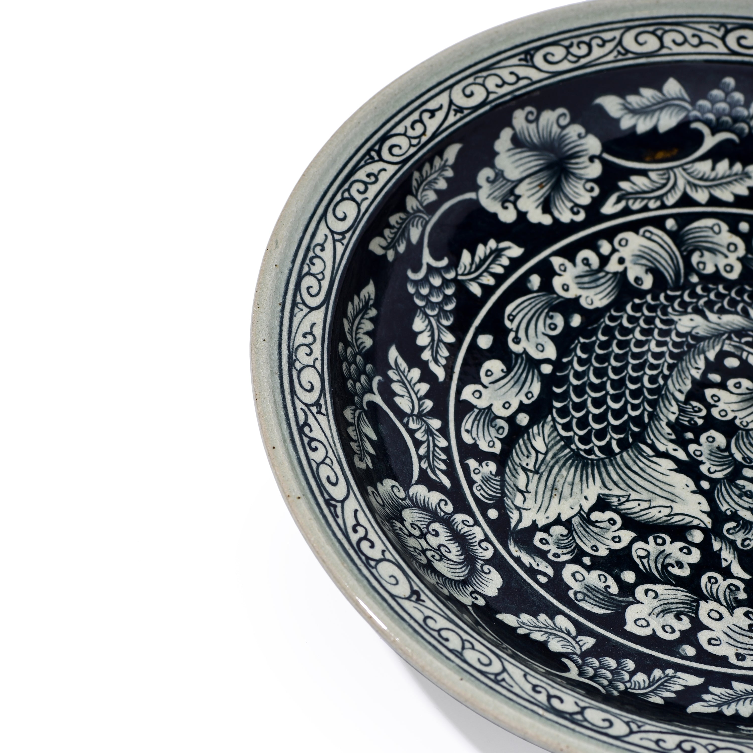 Stoneware Fish Display Plate Floral Pattern Stoneware Fish Display Plate Floral Pattern
