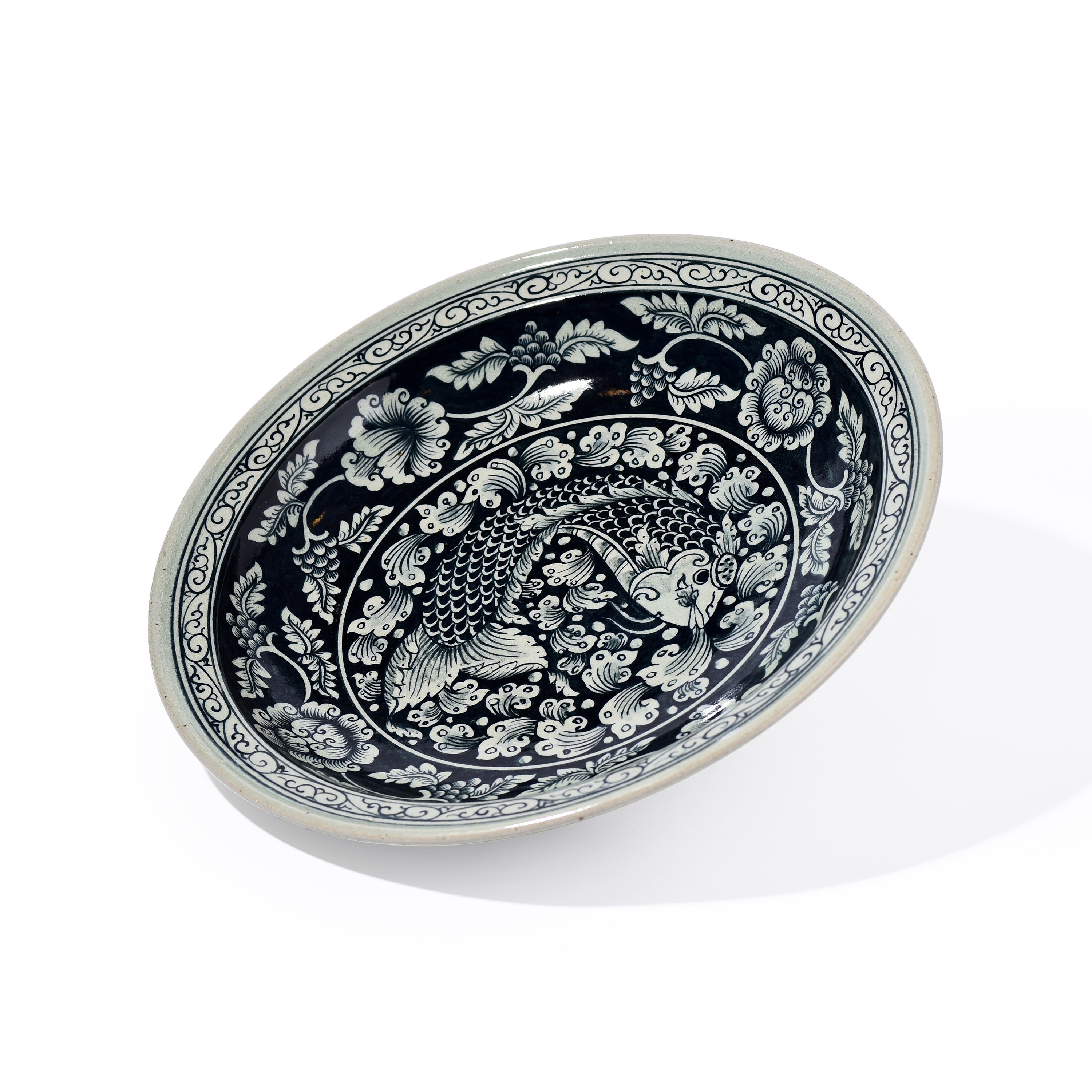 Stoneware Fish Display Plate Floral Pattern Stoneware Fish Display Plate Floral Pattern