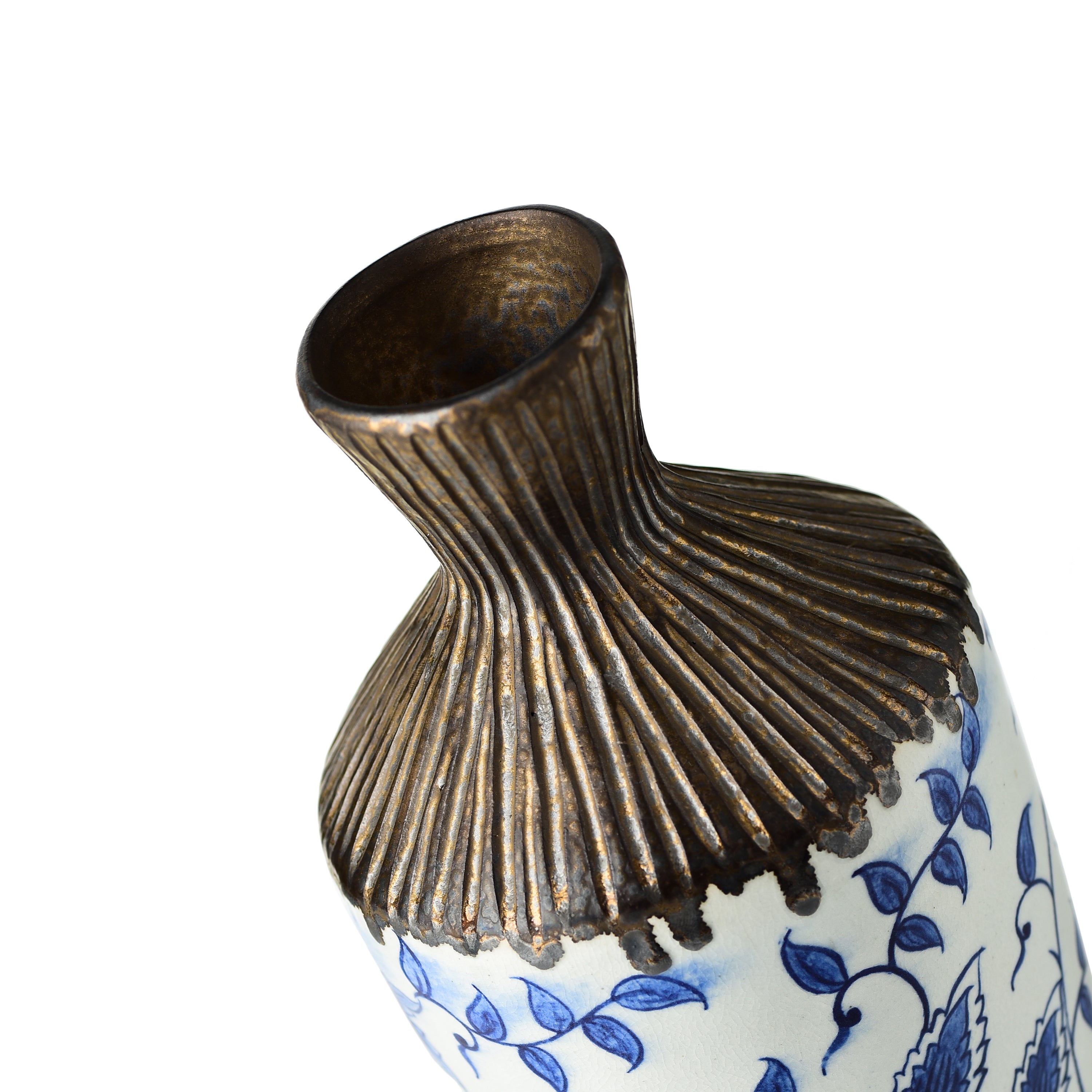 Stoneware Floral Vase With Gold Tinge Finish With Small Motifs Stoneware Floral Vase With Gold Tinge Finish With Small Motifs