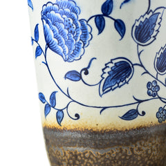 Stoneware Floral Vase With Gold Tinge Finish With Small Motifs