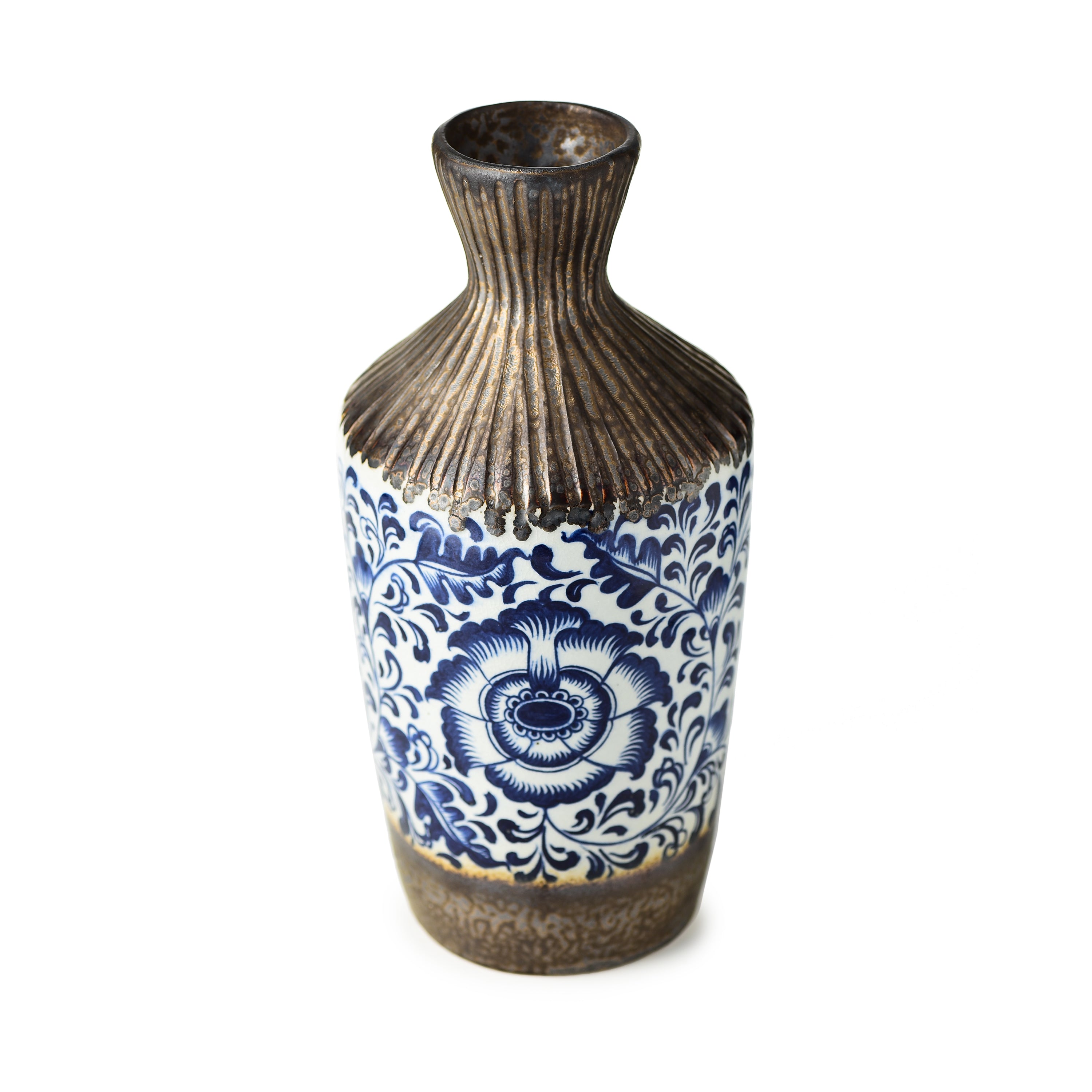 Stoneware Floral Vase With Gold Tinge Finish With Large Motifs Stoneware Floral Vase With Gold Tinge Finish With Large Motifs