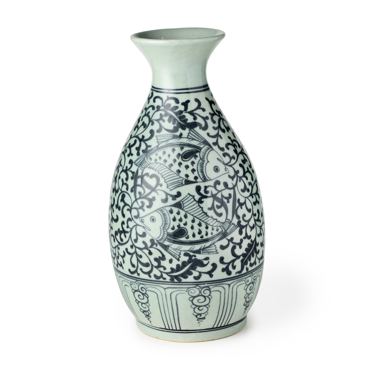 Stoneware Hand Painted Vase Two Fish Design