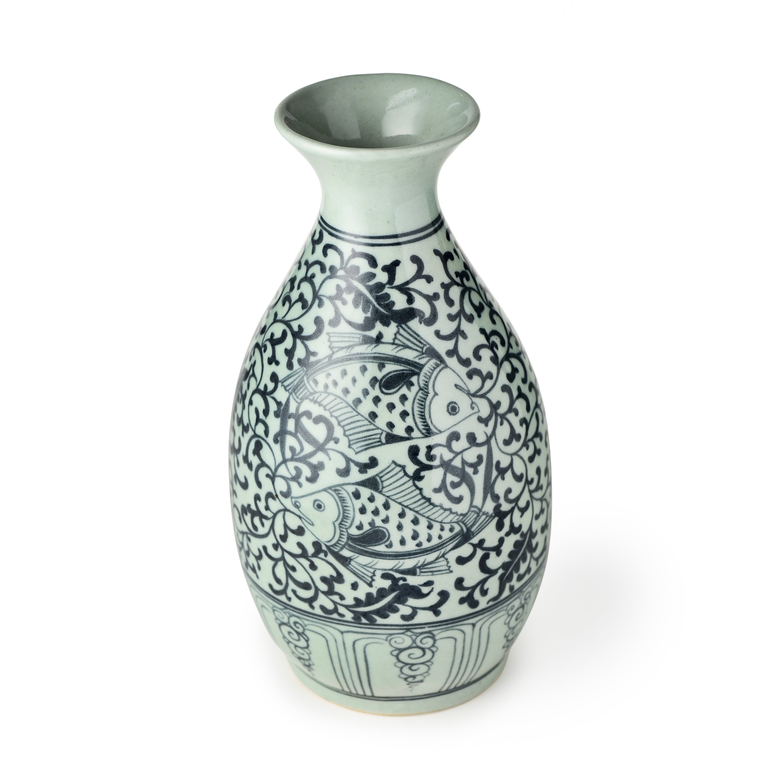 Stoneware Hand Painted Vase Two Fish Design Stoneware Hand Painted Vase Two Fish Design