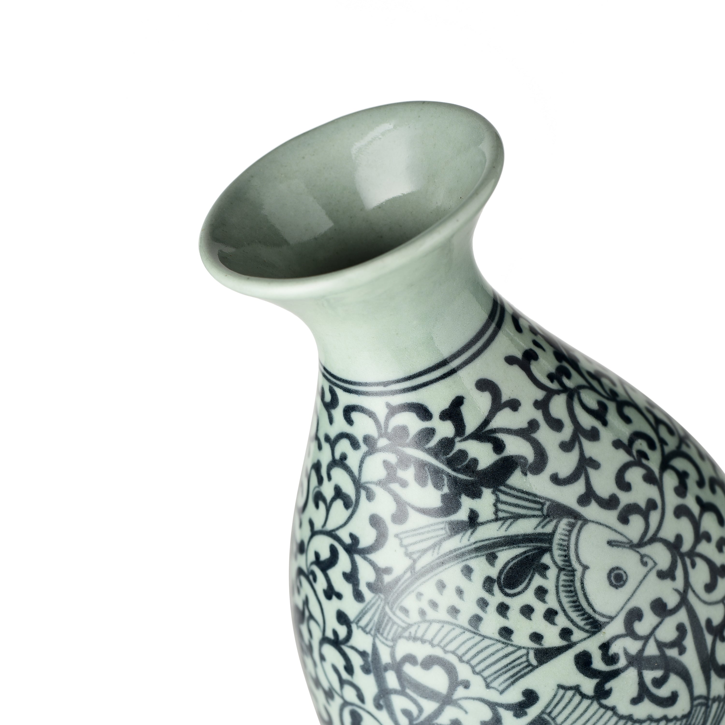 Stoneware Hand Painted Vase Two Fish Design Stoneware Hand Painted Vase Two Fish Design