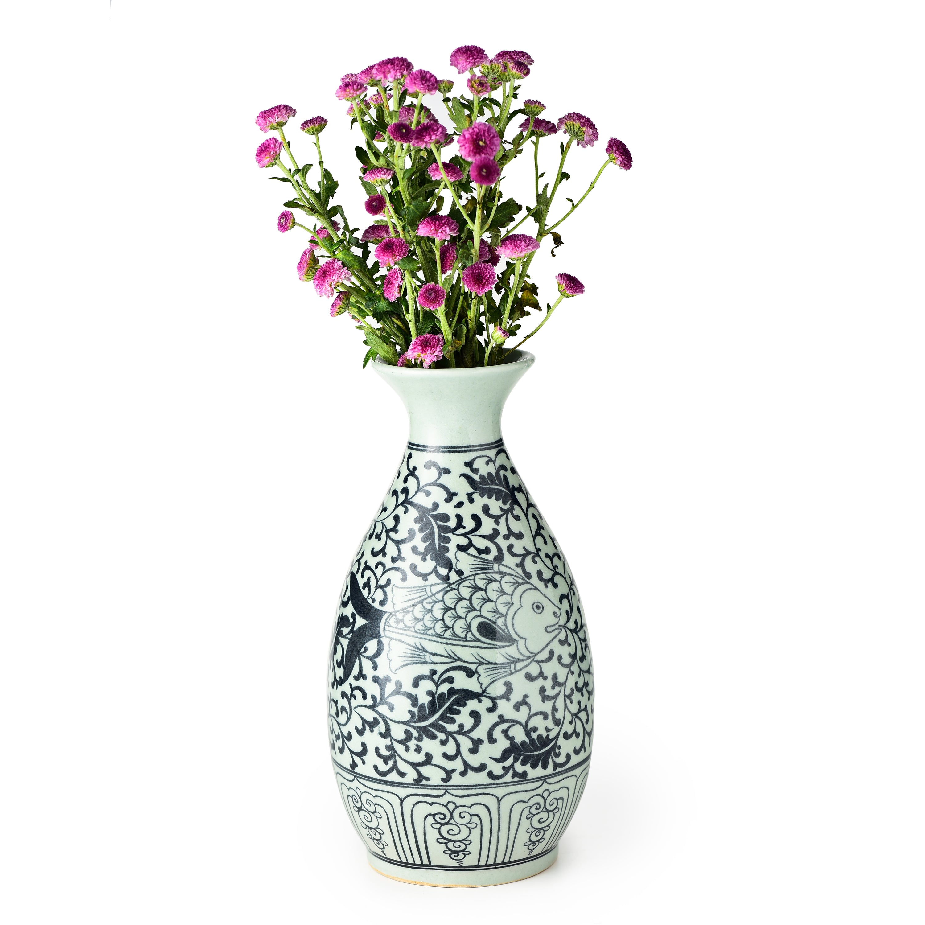 Stoneware Hand Painted Vase Single Fish Design Stoneware Hand Painted Vase Single Fish Design