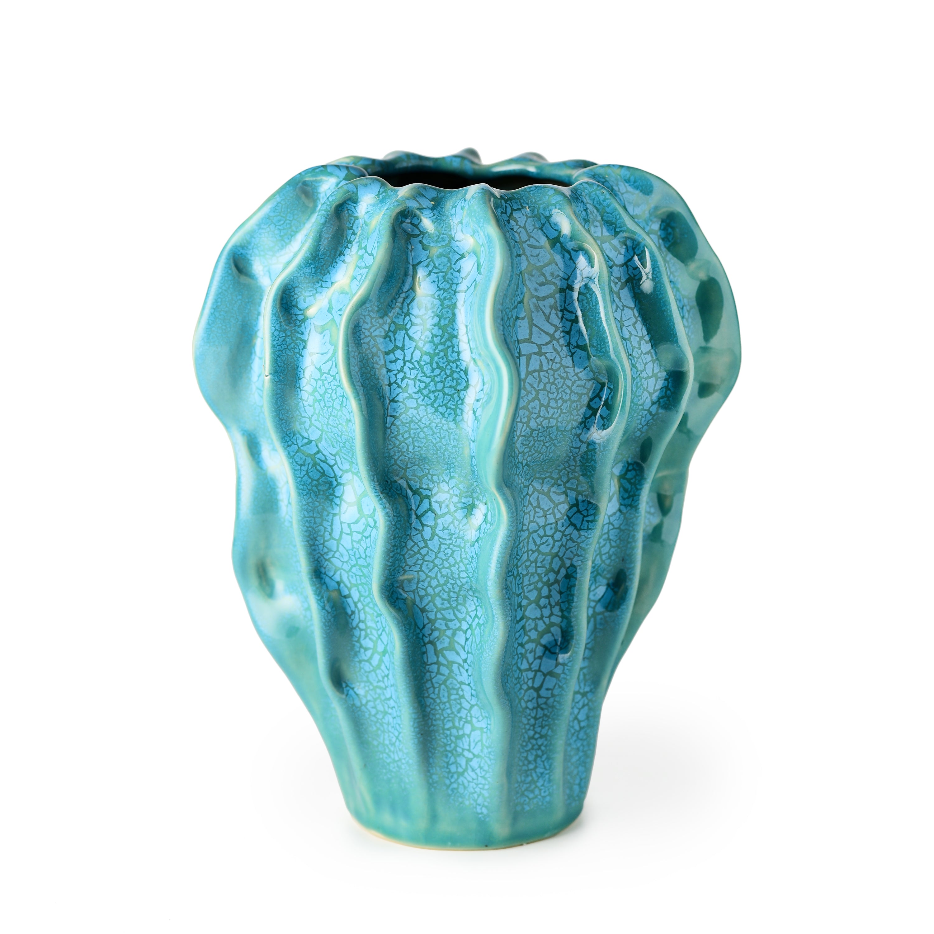 Stoneware Sea Floral Vase Turquoise Stoneware Sea Floral Vase Turquoise