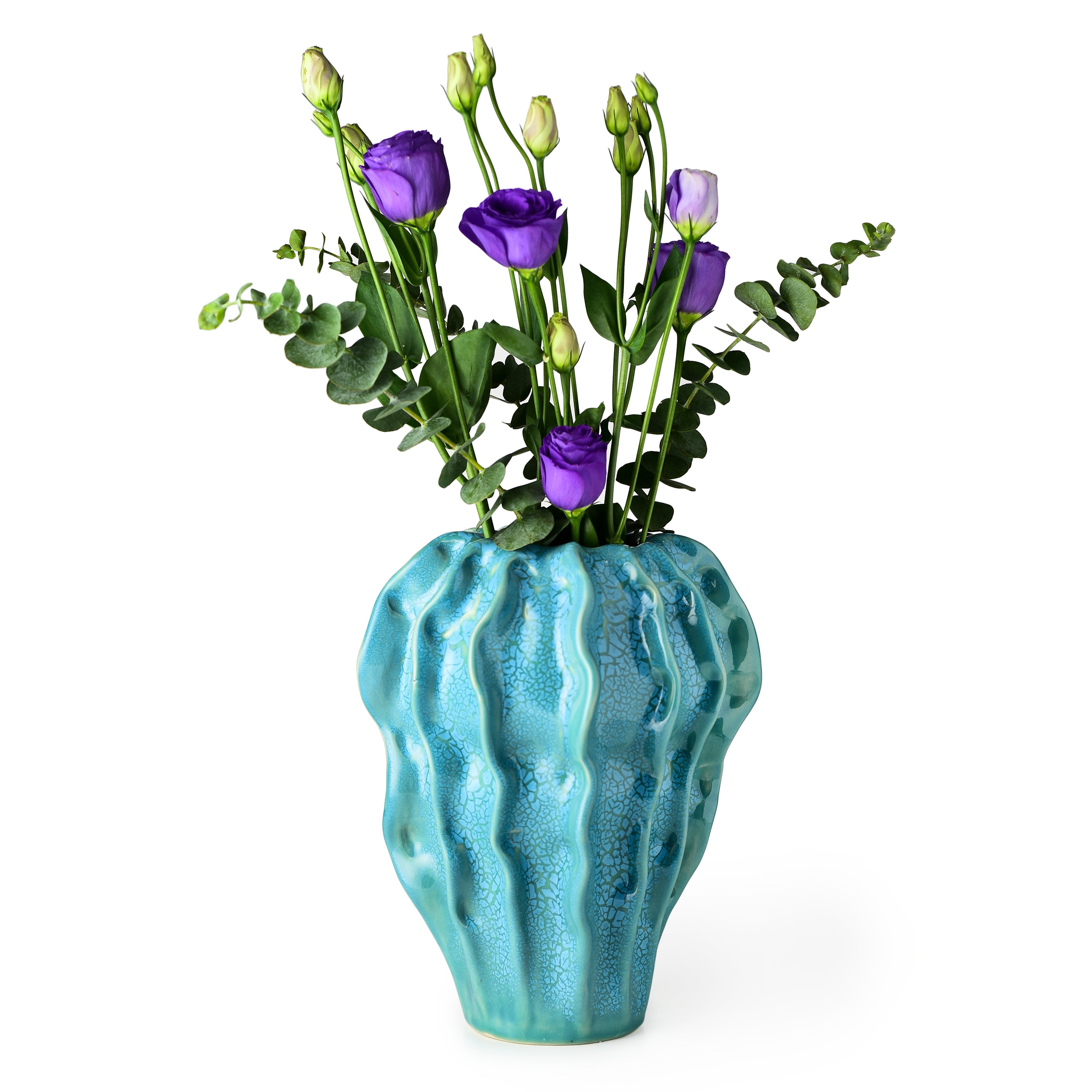 Stoneware Sea Floral Vase Turquoise Stoneware Sea Floral Vase Turquoise