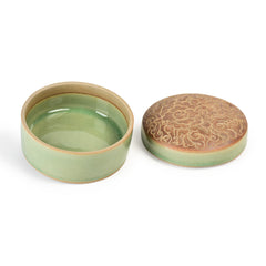 Celadon Carved Brown Pudtan Flower Design Jewellery Box