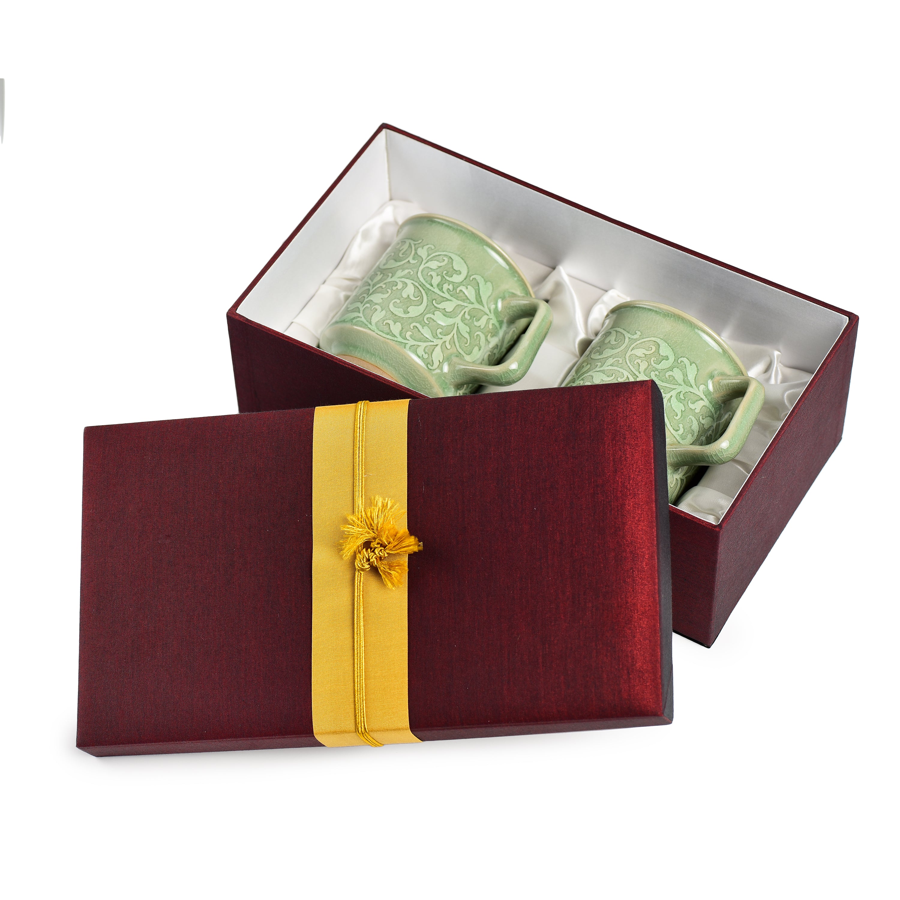 Celadon Kanok Design Set of Two Coffee Mugs Celadon Kanok Design Set of Two Coffee Mugs