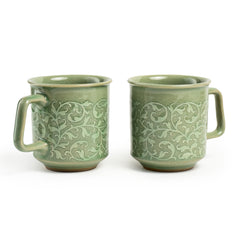 Celadon Kanok Design Set of Two Coffee Mugs