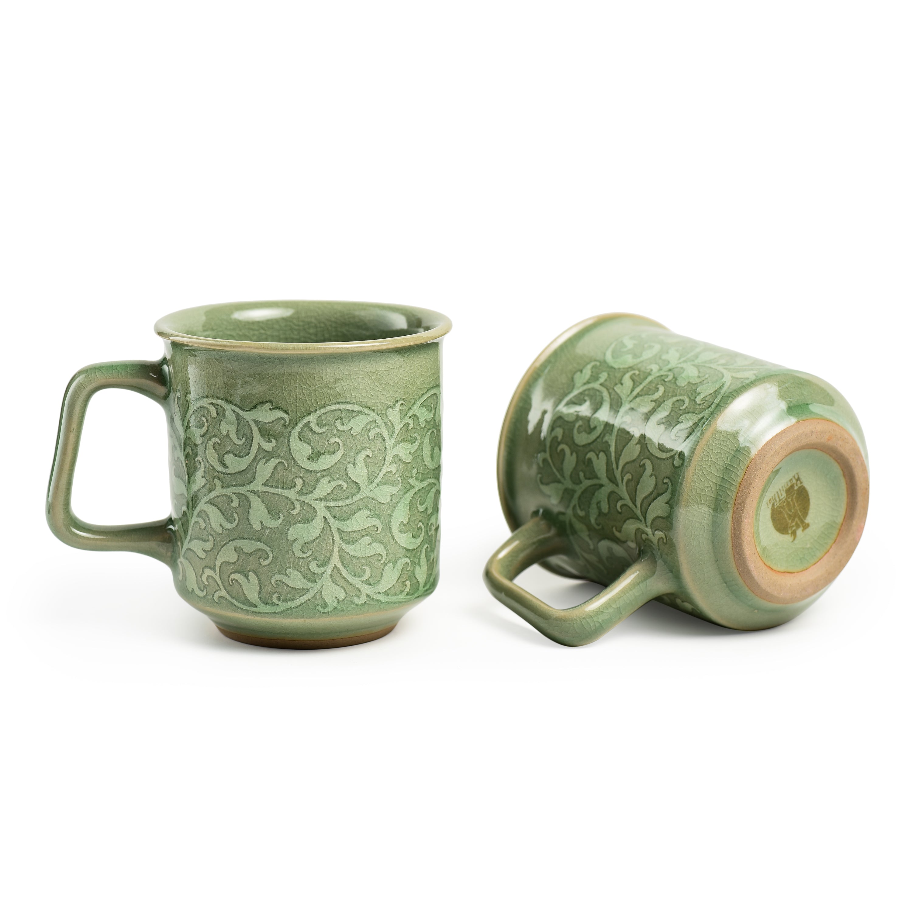 Celadon Kanok Design Set of Two Coffee Mugs Celadon Kanok Design Set of Two Coffee Mugs