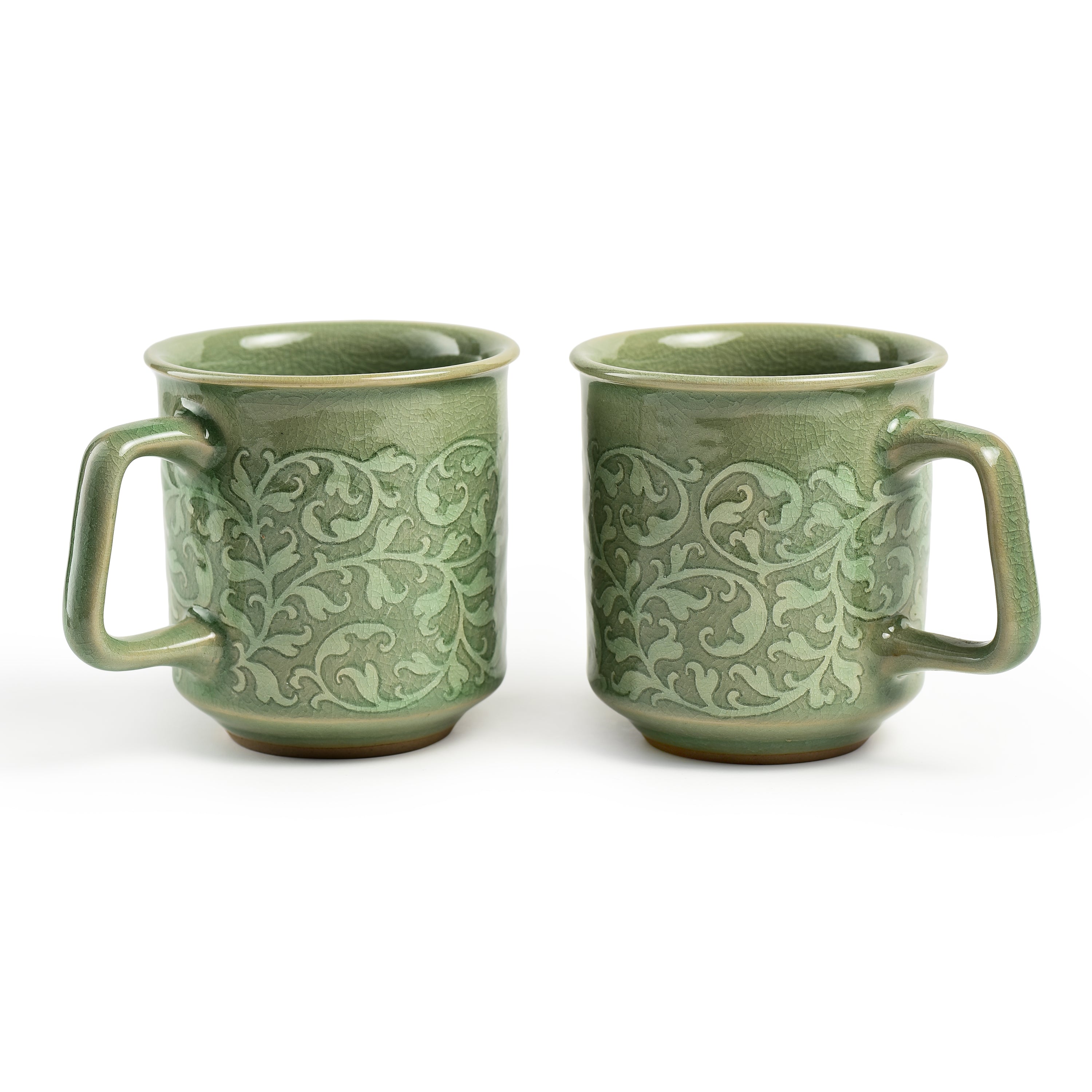 Celadon Kanok Design Set of Two Coffee Mugs Celadon Kanok Design Set of Two Coffee Mugs