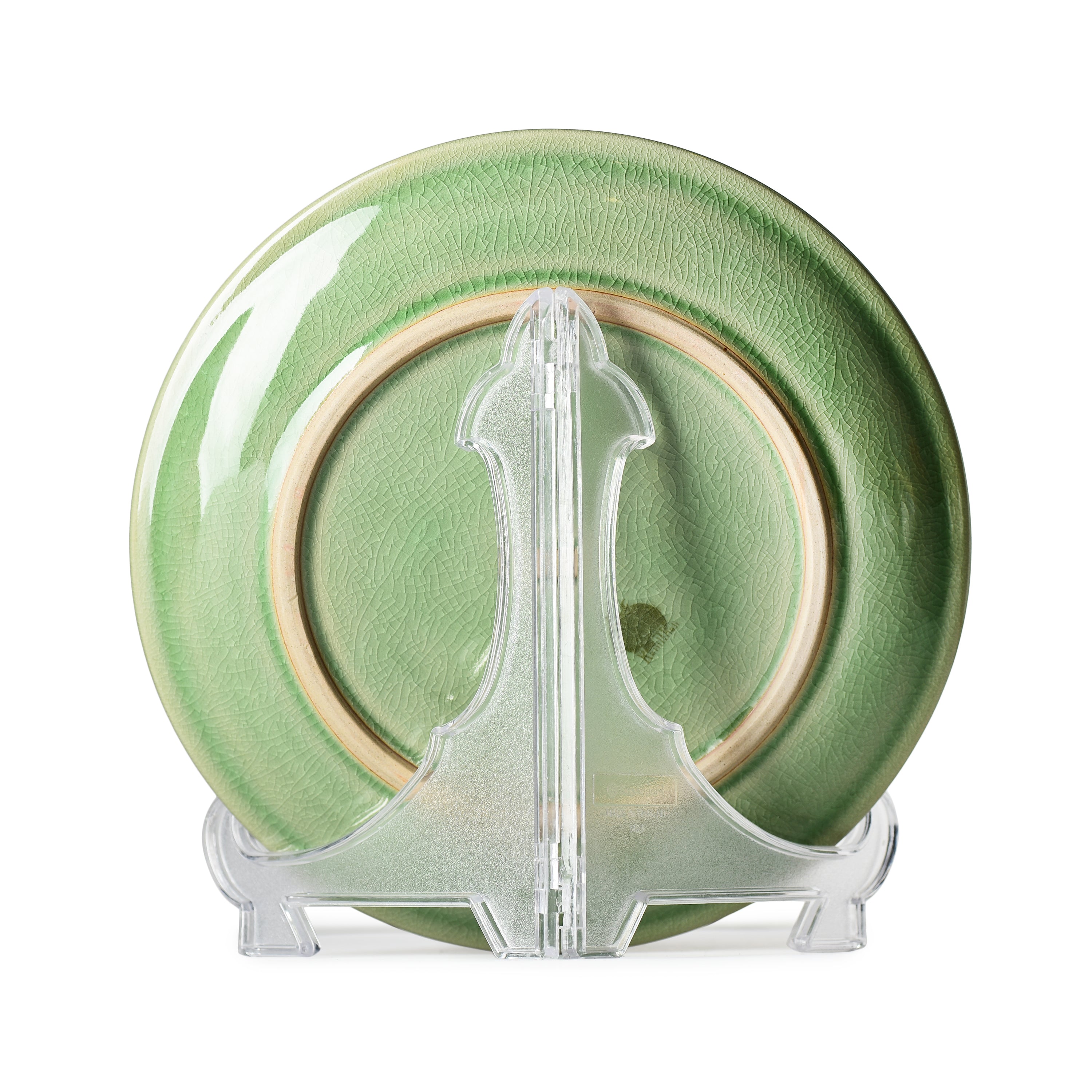 Celadon Carved Botan Flower Design Display Plate Celadon Carved Botan Flower Design Display Plate