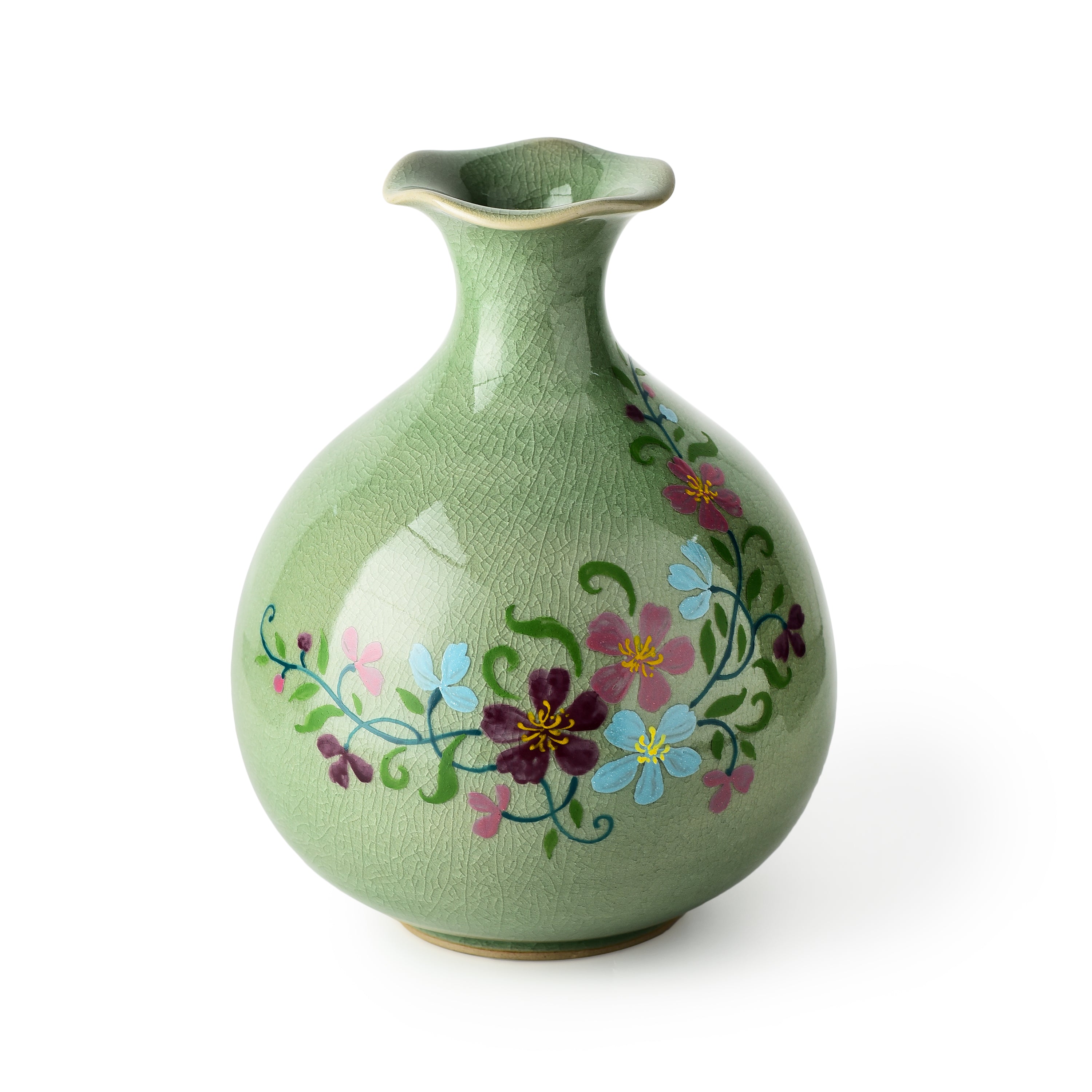 Celadon Floral Hand Painted Vase Celadon Floral Hand Painted Vase