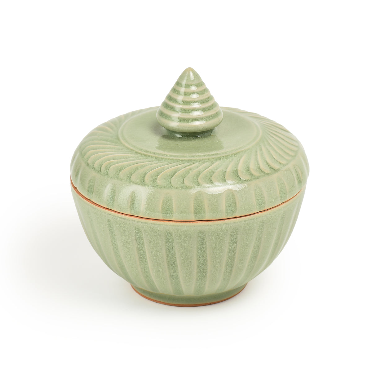 Celadon Covered Display Bowl With Spire Finial