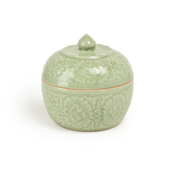 Celadon Covered Display Bowl With Peony Design