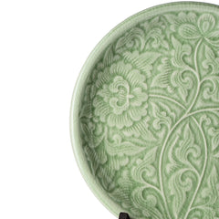 Celadon Carved Floral Display Plate Peony Design
