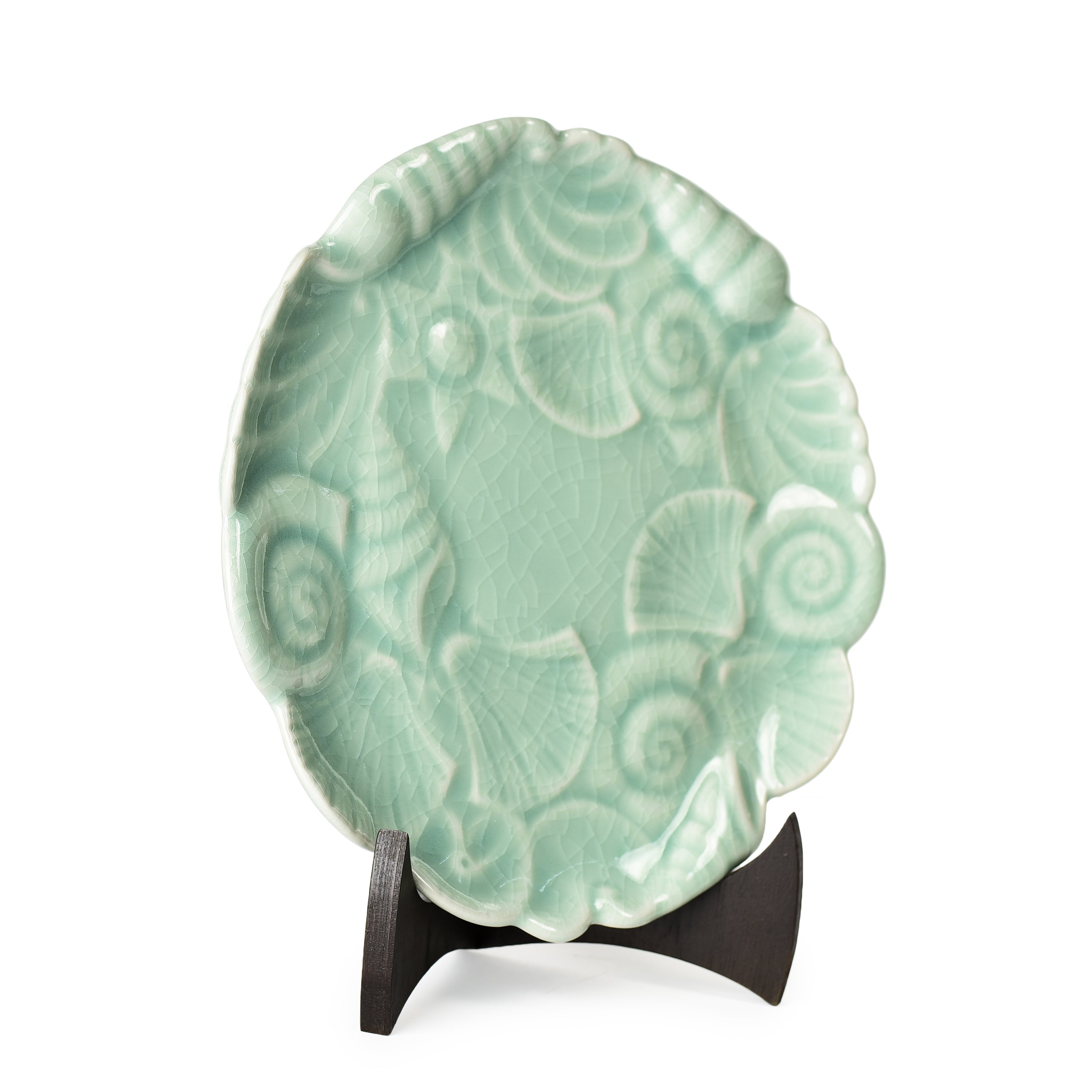 Celadon Carved Display Plate Scalloped Design Celadon Carved Display Plate Scalloped Design
