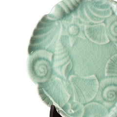 Celadon Carved Display Plate Scalloped Design