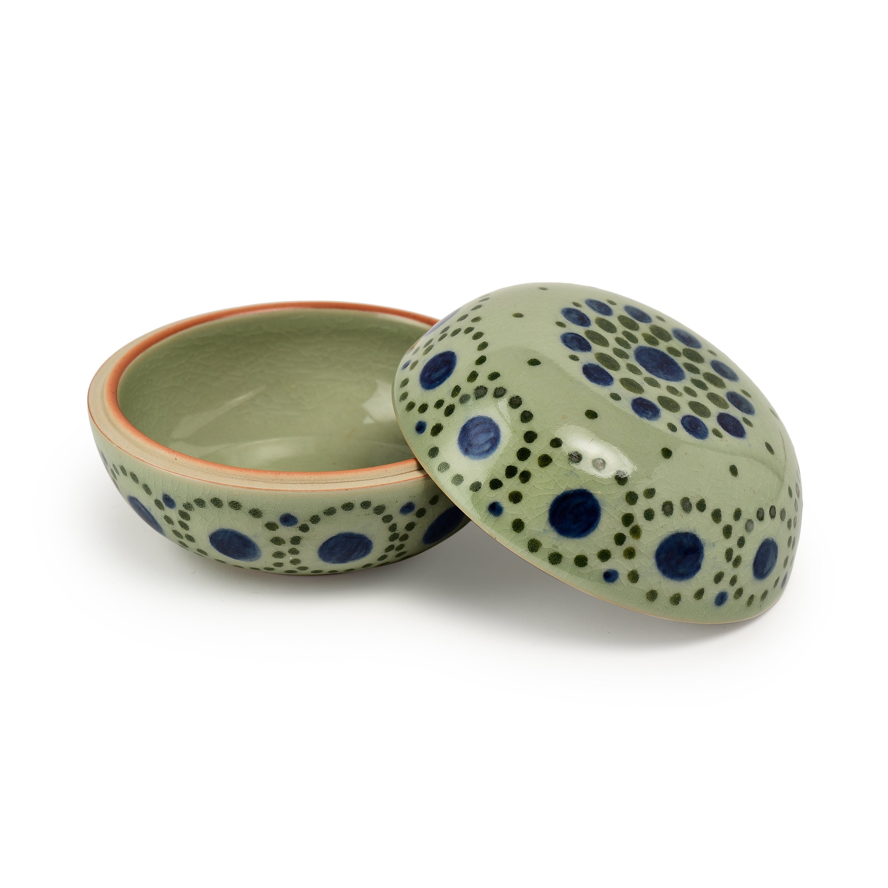 Celadon Hand Painted Jewellery Box With Concentric Design Celadon Hand Painted Jewellery Box With Concentric Design