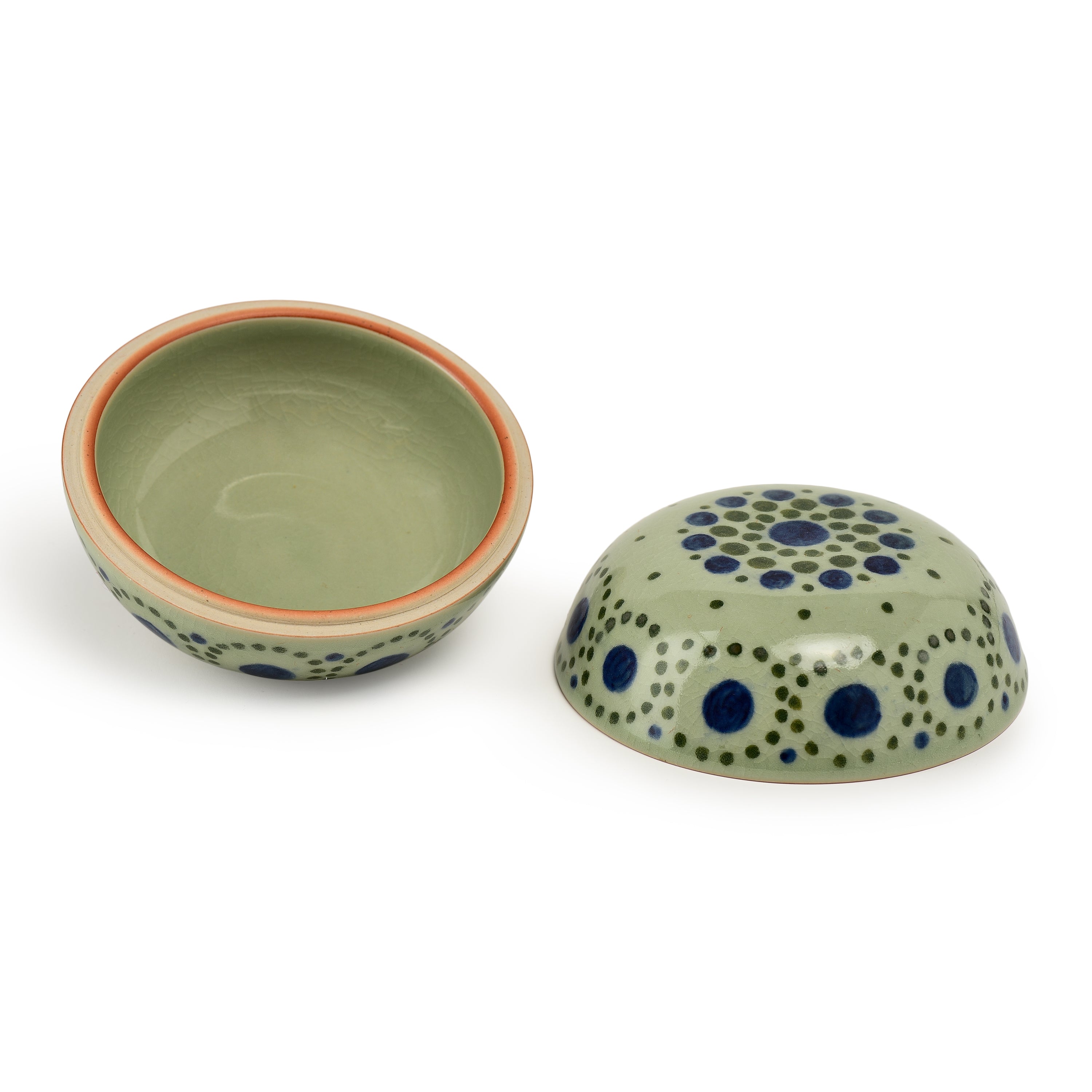 Celadon Hand Painted Jewellery Box With Concentric Design Celadon Hand Painted Jewellery Box With Concentric Design