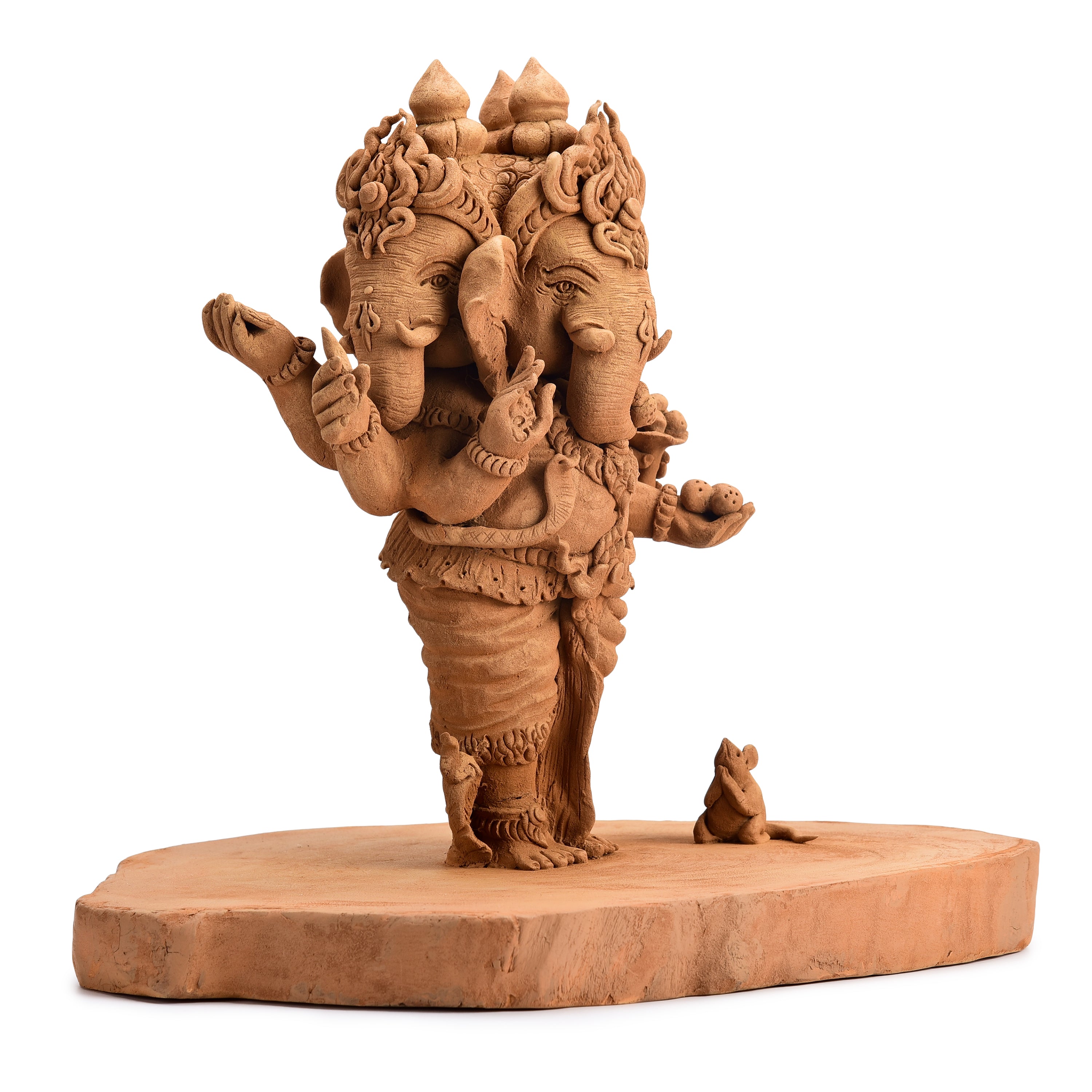Three Headed Standing Ganesha Wood Carving Three Headed Standing Ganesha Wood Carving