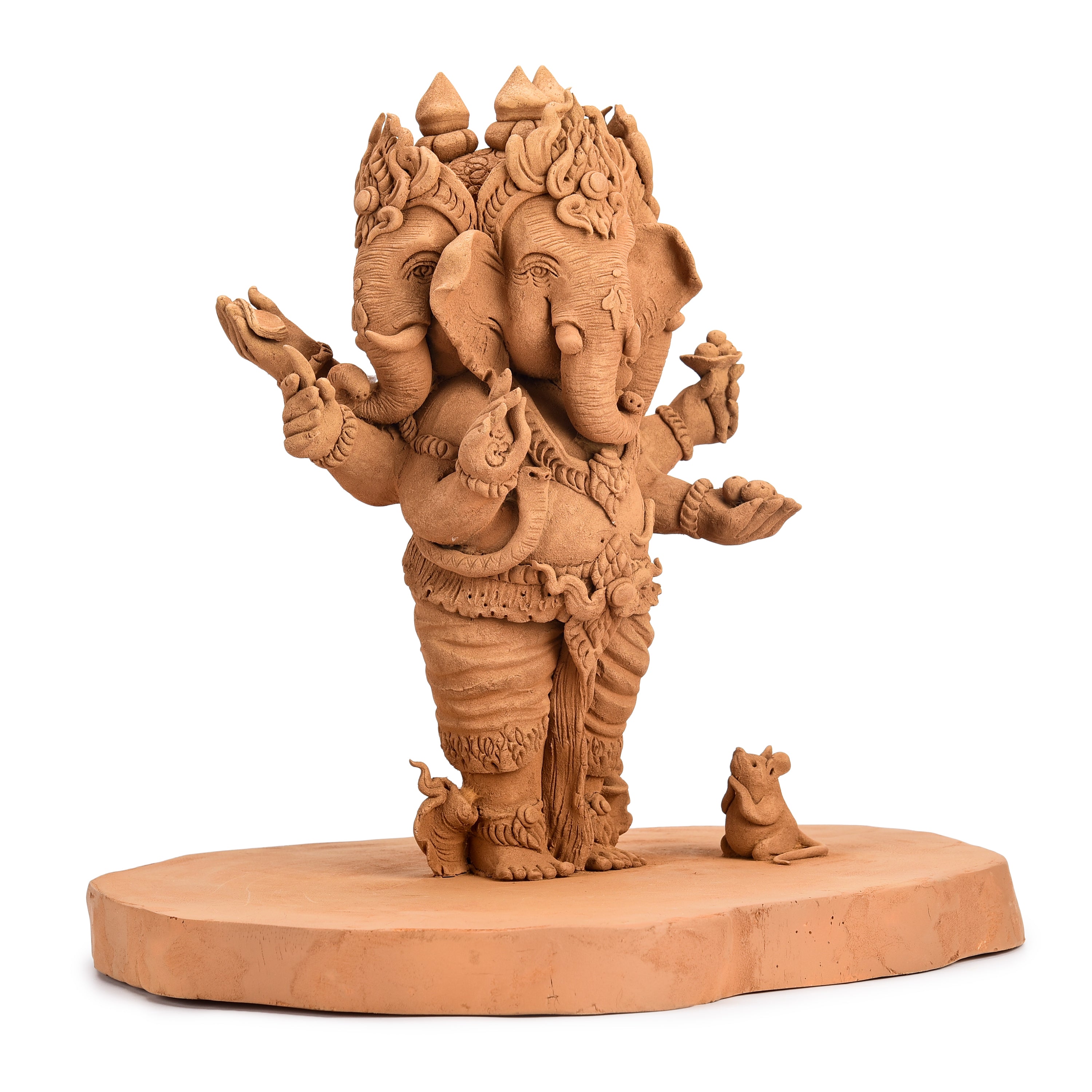 Three Headed Standing Ganesha Wood Carving Three Headed Standing Ganesha Wood Carving
