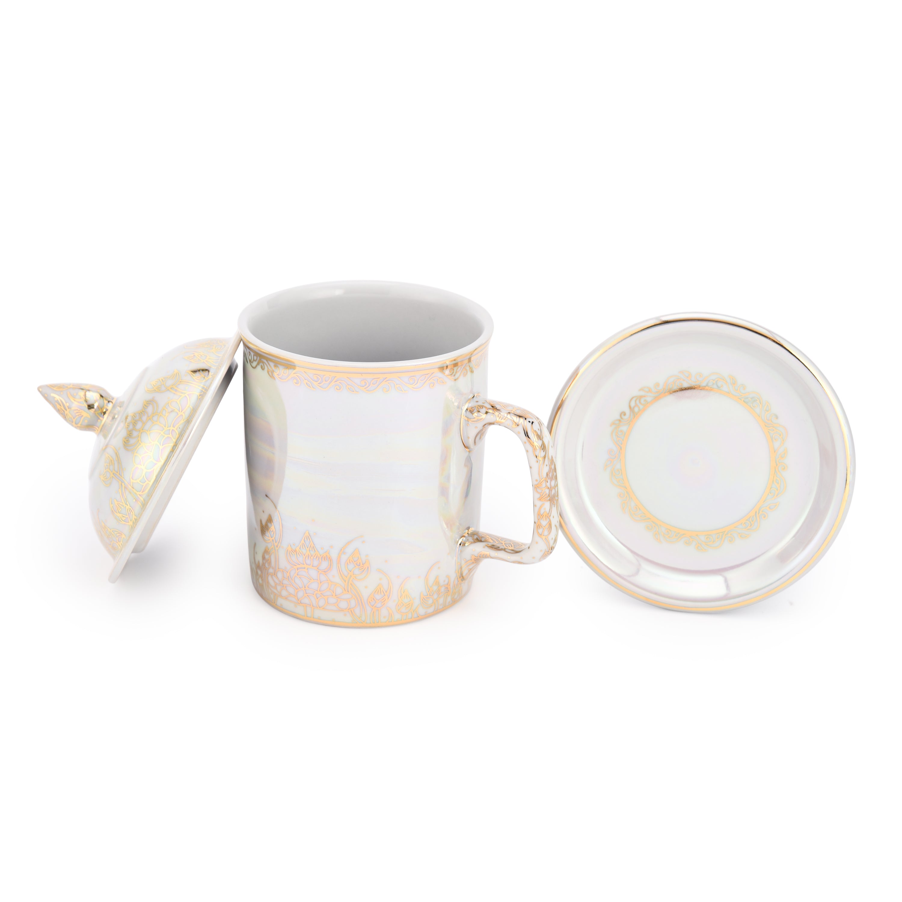 Coffee Mug in Benjarong Pearl and White Technique