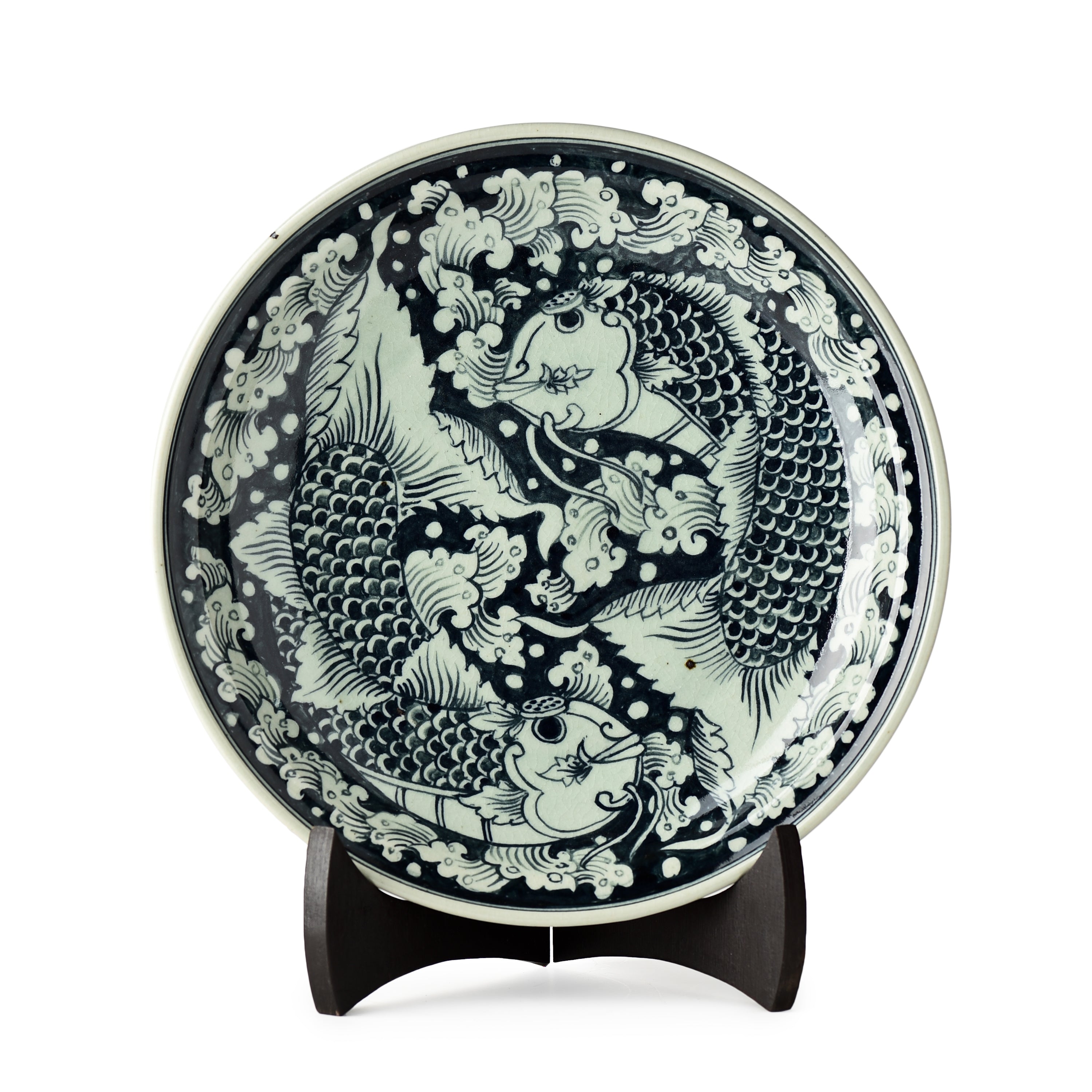 Stoneware Fish Display Plate Two Koi Design