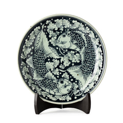 Stoneware Fish Display Plate Two Koi Design