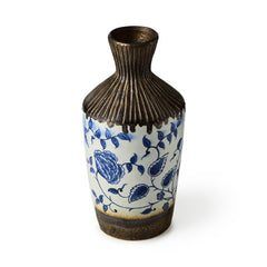 Stoneware Floral Vase With Gold Tinge Finish With Small Motifs