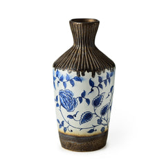 Stoneware Floral Vase With Gold Tinge Finish With Small Motifs