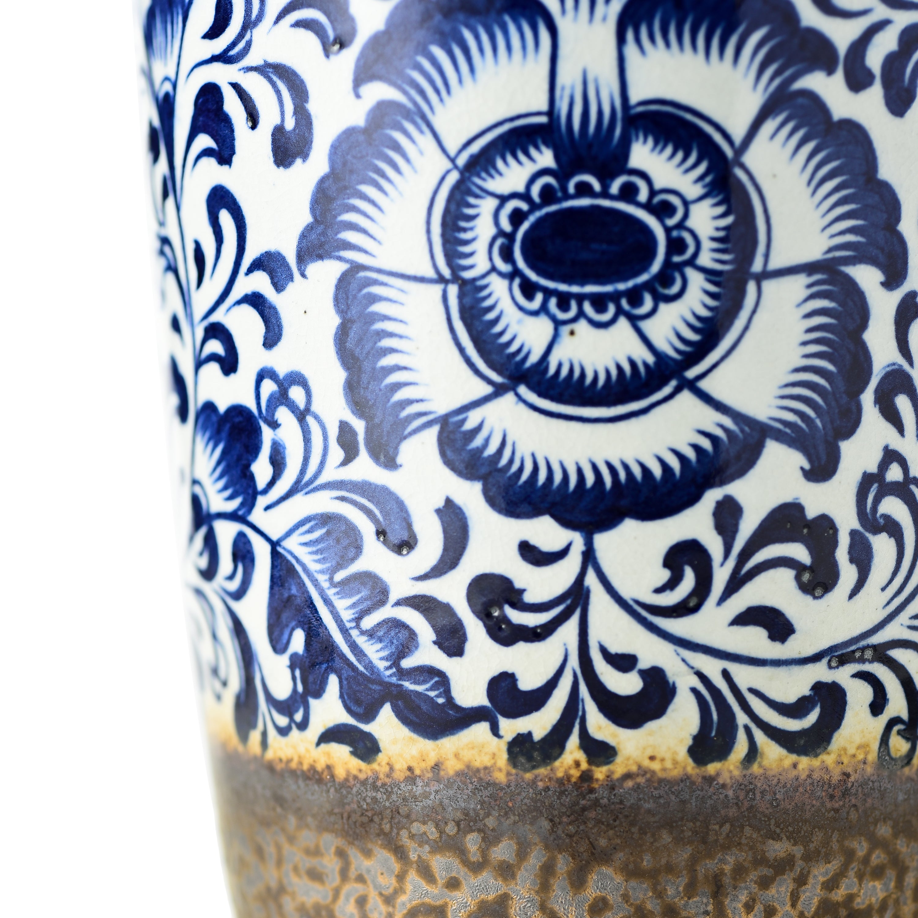 Stoneware Floral Vase With Gold Tinge Finish With Large Motifs