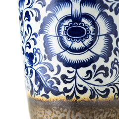 Stoneware Floral Vase With Gold Tinge Finish With Large Motifs