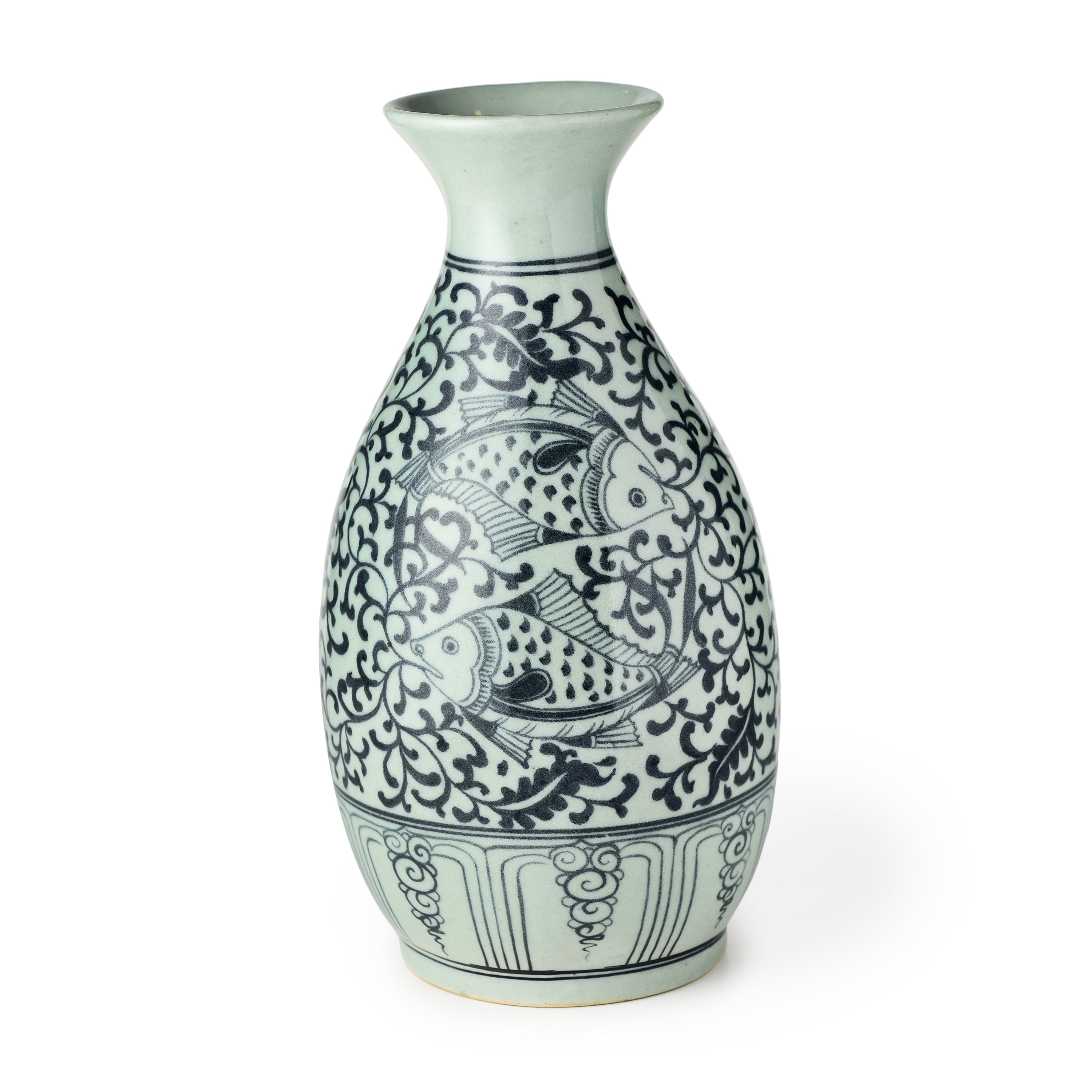 Stoneware Hand Painted Vase Two Fish Design