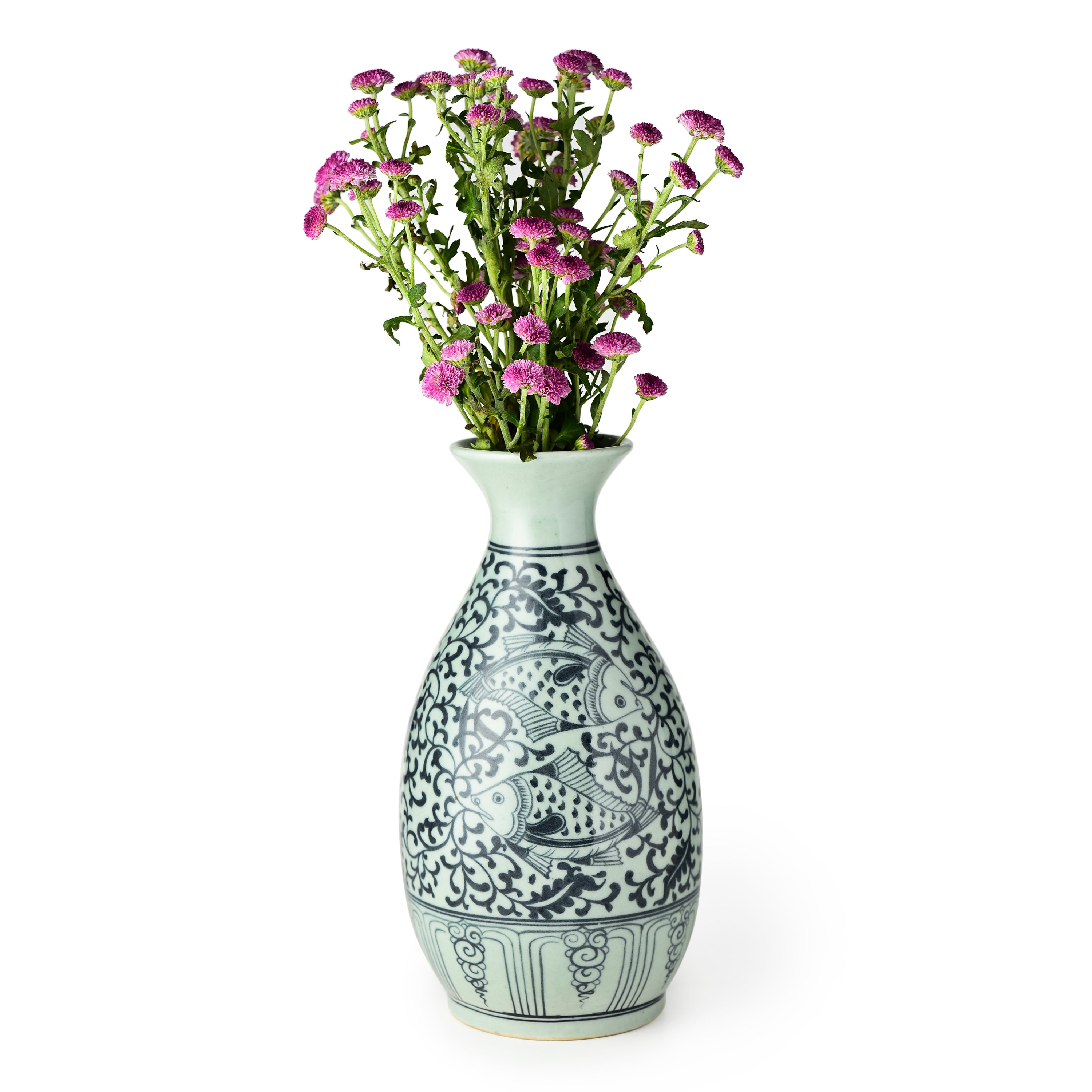 Stoneware Hand Painted Vase Two Fish Design