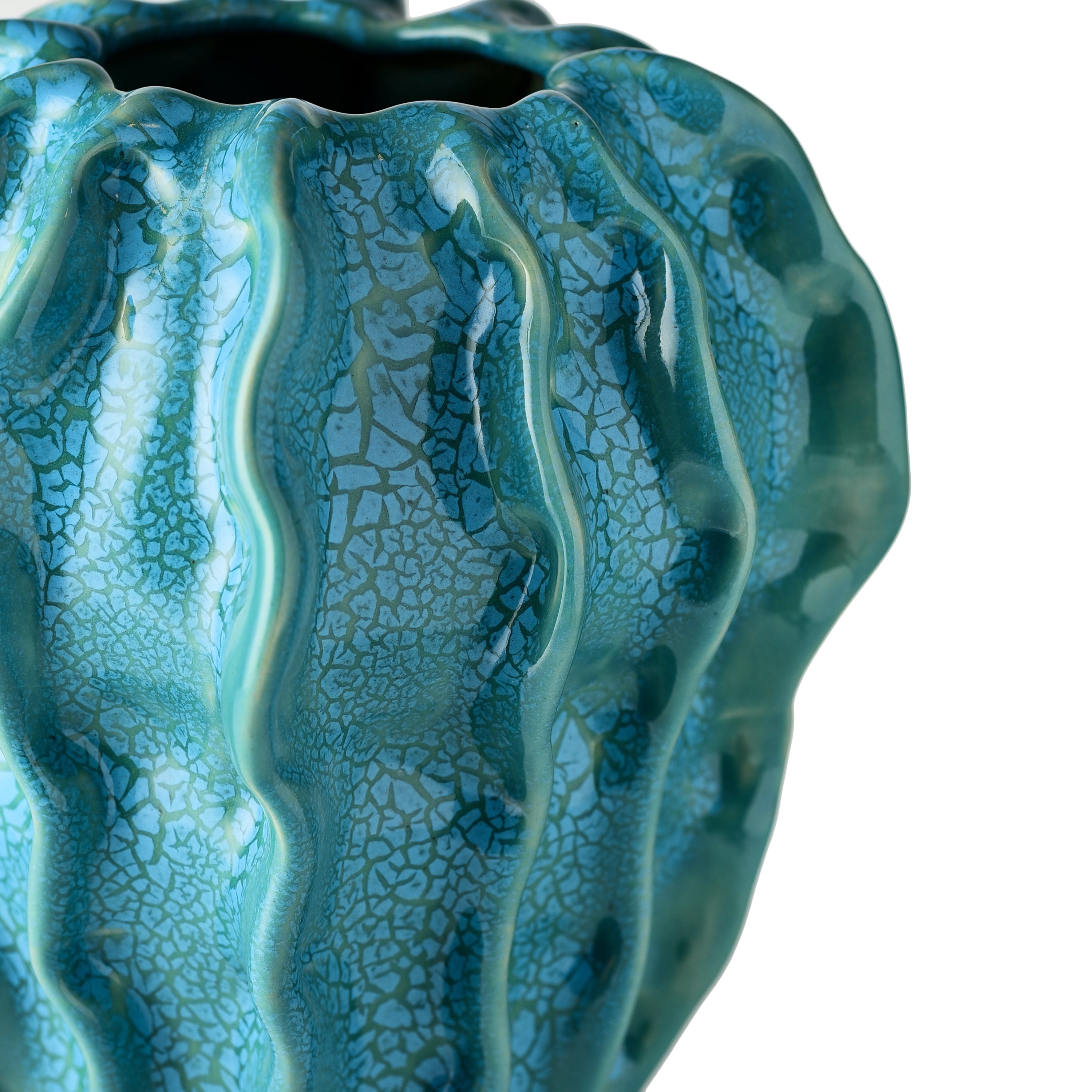Stoneware Sea Floral Vase Turquoise
