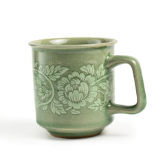 Celadon Botan Flower Design Set of Two Coffee Mugs