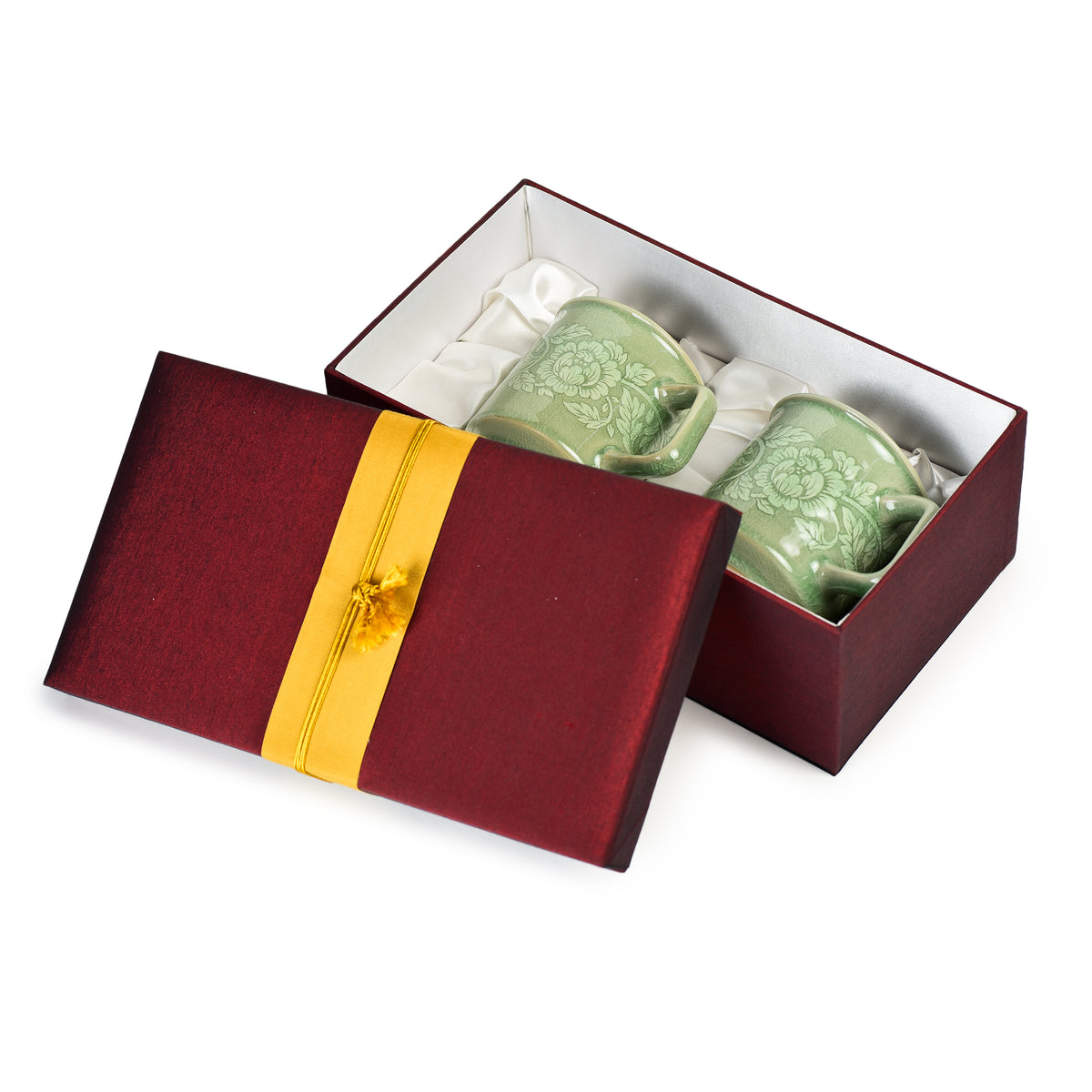 Celadon Botan Flower Design Set of Two Coffee Mugs