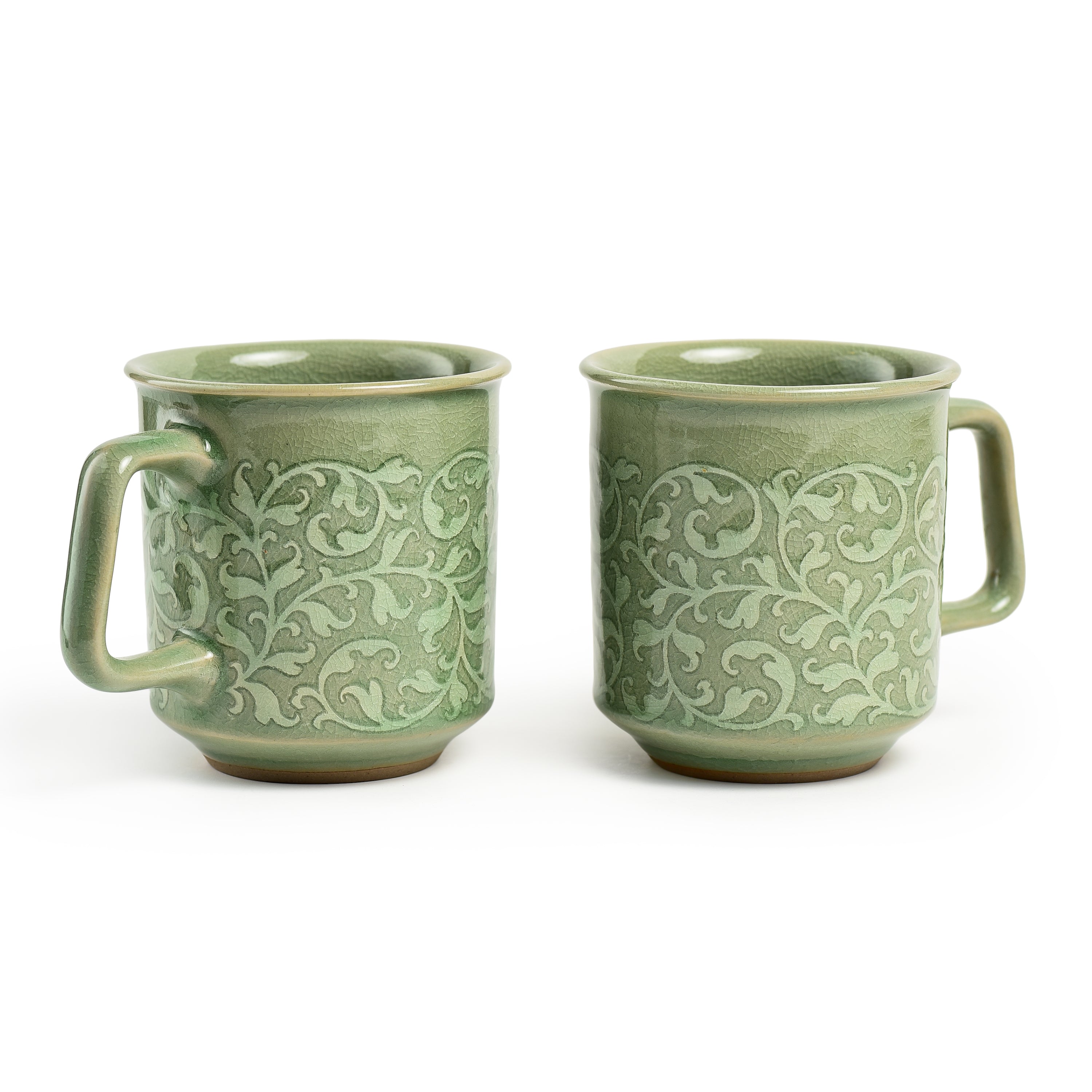 Celadon Kanok Design Set of Two Coffee Mugs